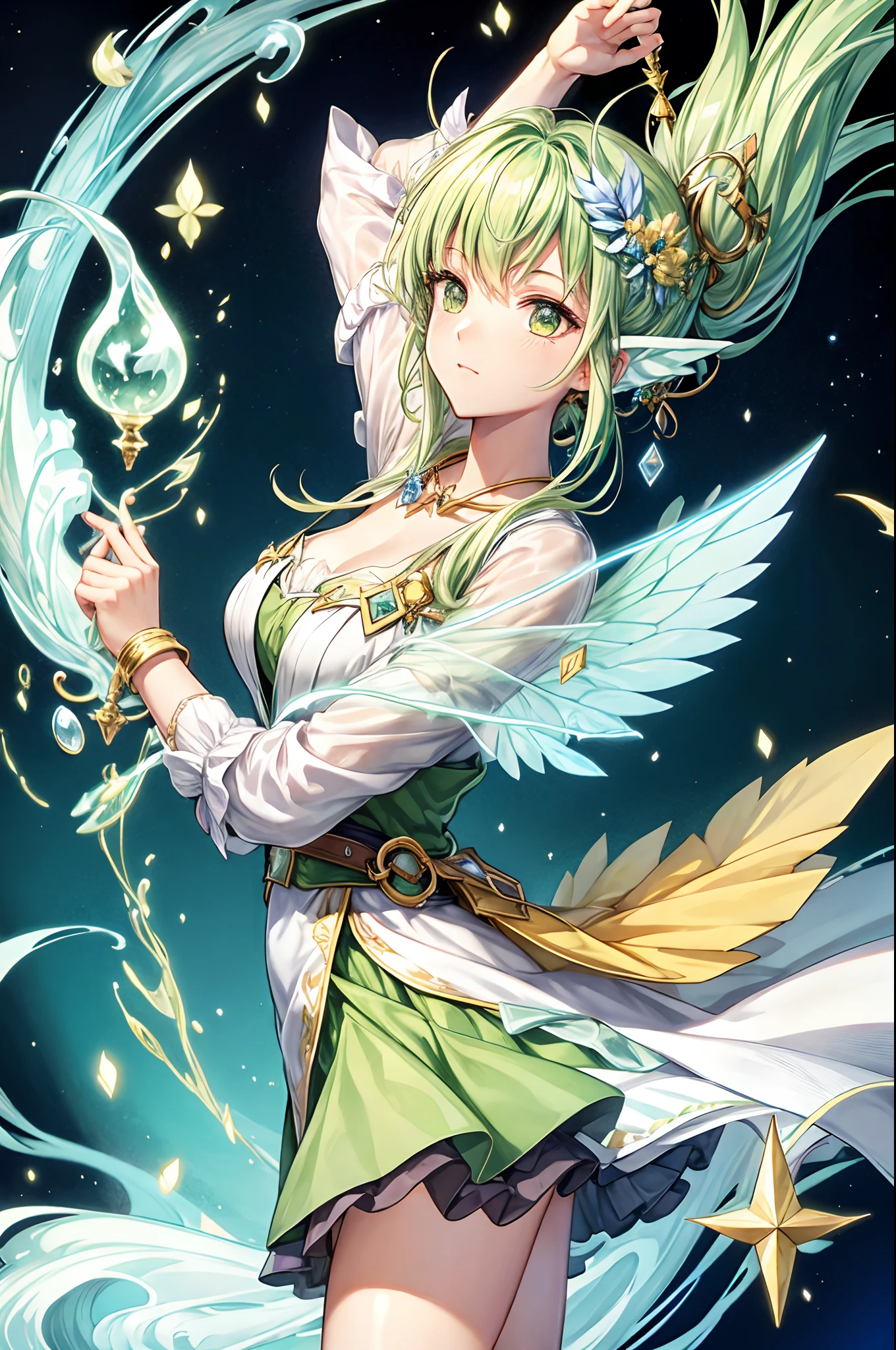 Wind Sylph performing alchemy. Alchemy themed card game. Wind Element.
