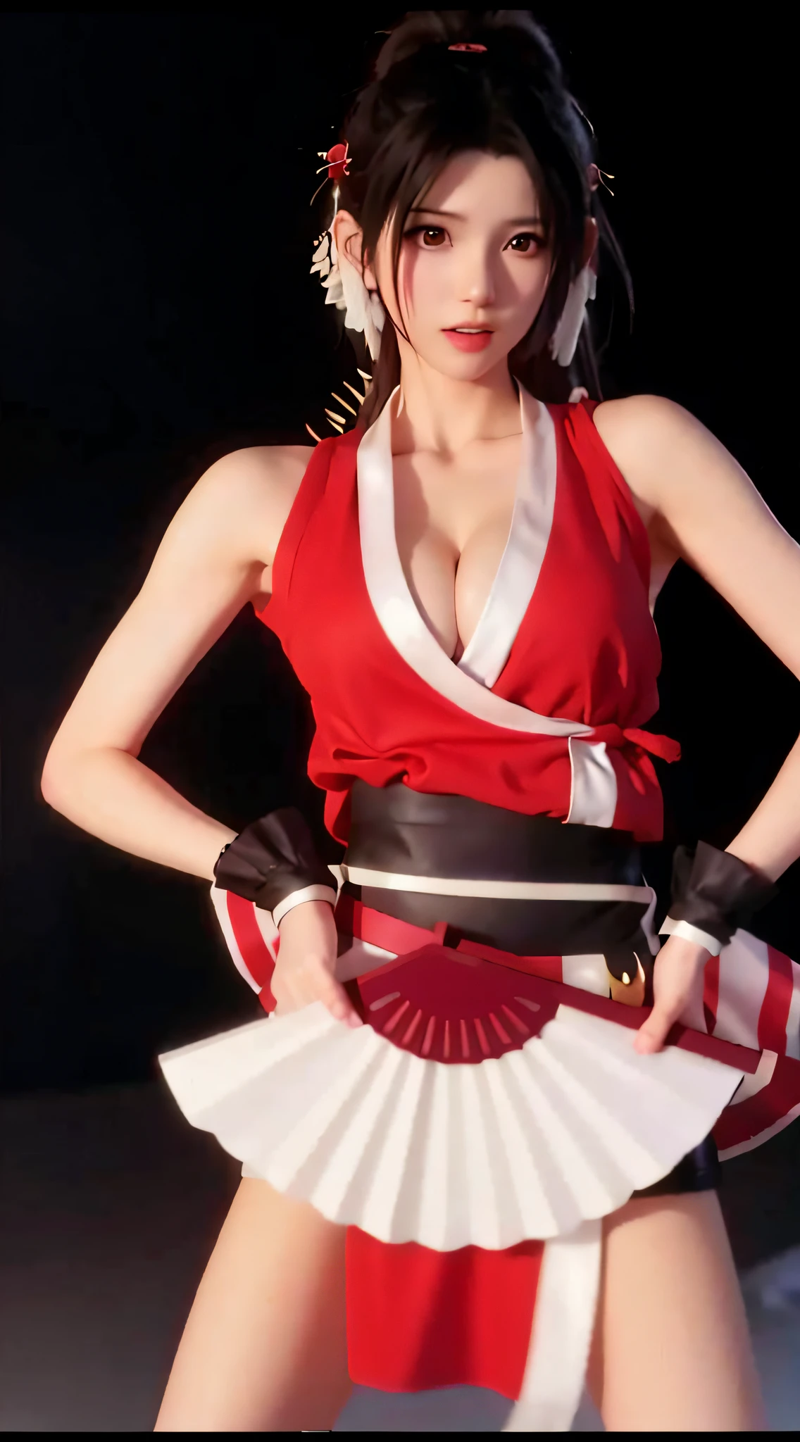 Dressed in red and white,Alafi held a fan in his hand, mai shiranui, yoko matsugane as mai shiranui, ff Tifa, alluring tipha lockhart portrait, Tifa Lockhart, Tifa Lockhart with white hair, akali from league of legends, Irelia from League of Legends, Charming Tifa Lockheart, tifa lockheart