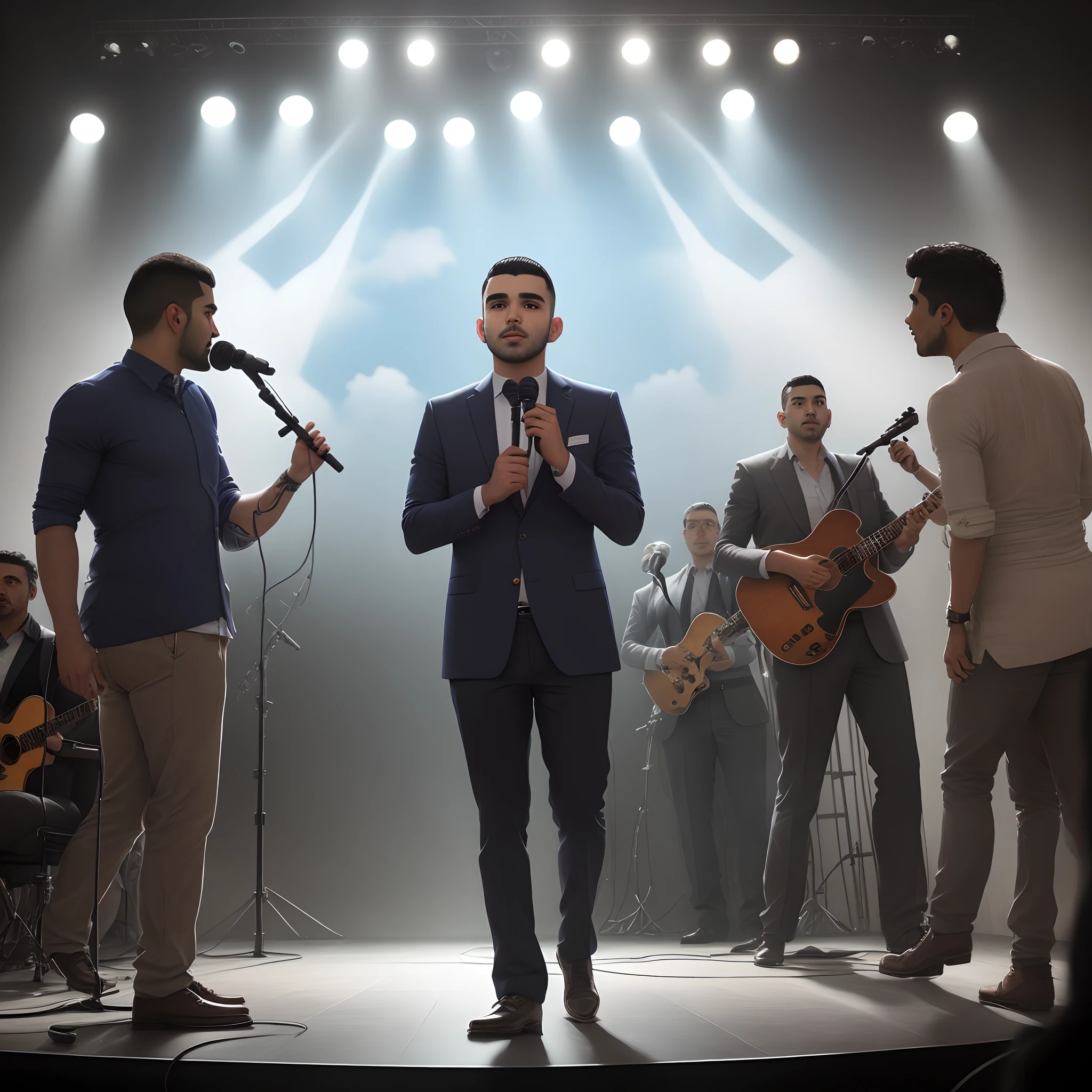 there is a man standing on a stage with a microphone, joseph moncada, album photo, david rios ferreira, ástor alexander, tomas sanchez, by Francisco Zúñiga, Simon Hollosy, transparent background, victor maristane, by Giorgio Cavallon, by Juan Fernando Cobo, foto realista, bispo do rosario