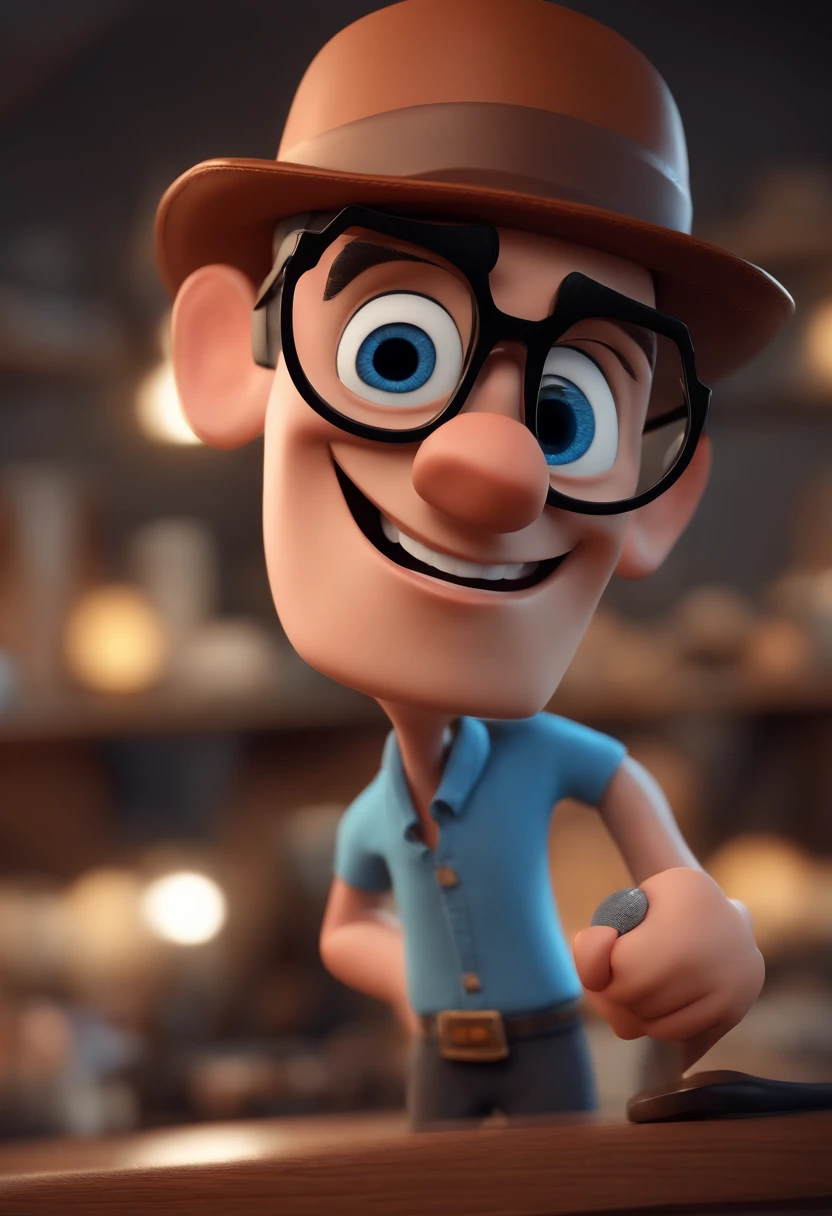 Cartoon character of a man with black glasses and a blue shirt, animation character, Caractere estilizado, animation style rendering, 3D estilizado, Arnold Maya render, 3 d render stylized, toon render keyshot, Personagem 3D, Personagem 3D, 3d rendering stylized, 3 d character render, personagem de desenho animado, Personagem de close up, Pose de personagem, (Estilo Pixar) (master part:1.2) (Bokeh) (best quality) (pele detalhada) (textura detalhada) (8k) (argila) (Cinematic lighting) (foco nítido
