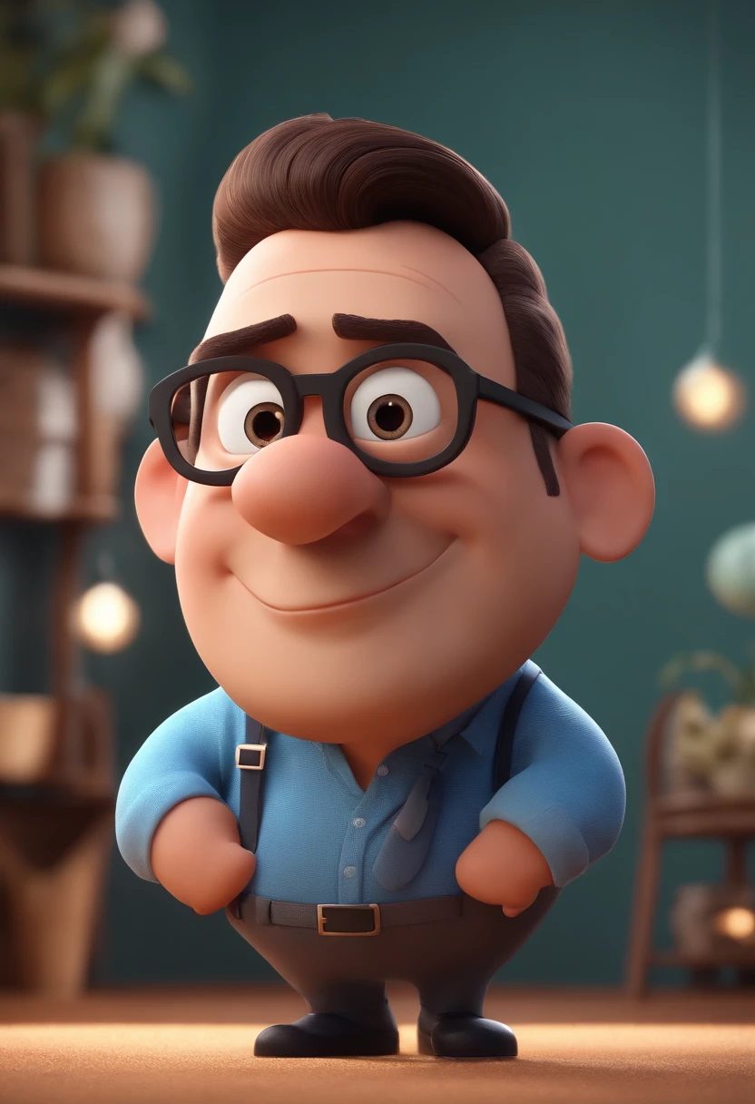 Cartoon character of a man with black glasses and a blue shirt, animation character, Caractere estilizado, animation style rendering, 3D estilizado, Arnold Maya render, 3 d render stylized, toon render keyshot, Personagem 3D, Personagem 3D, 3d rendering stylized, 3 d character render, personagem de desenho animado, Personagem de close up, Pose de personagem, (Estilo Pixar) (master part:1.2) (Bokeh) (best quality) (pele detalhada) (textura detalhada) (8k) (argila) (Cinematic lighting) (foco nítido