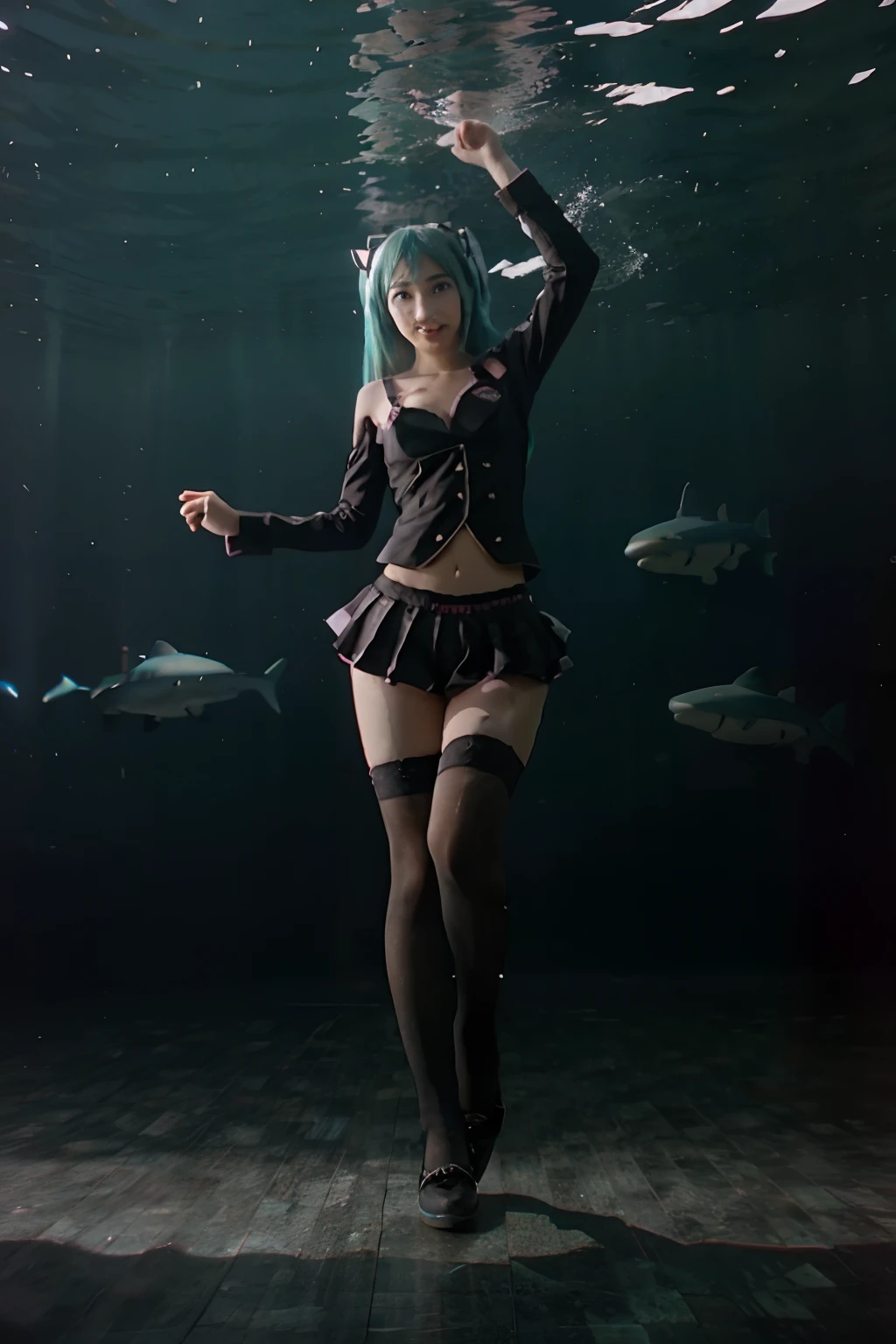 Sharks, dancing, hatsune miku