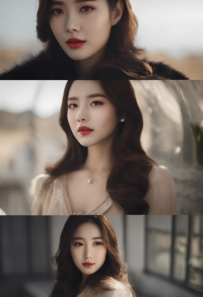 Fotos realistas de (1 estrela coreana FoFa) shoulder-length hair, Maquiagem Fina, medium breasts size, vestindo casaco, na neve, clear facial features, 8k high resolution, Crisp and realistic details.de Fora, eye level shot, F/4.0, 135 mm, FujiFilm, ArteFatos JPEG, Pontilhamento, UHD, master part