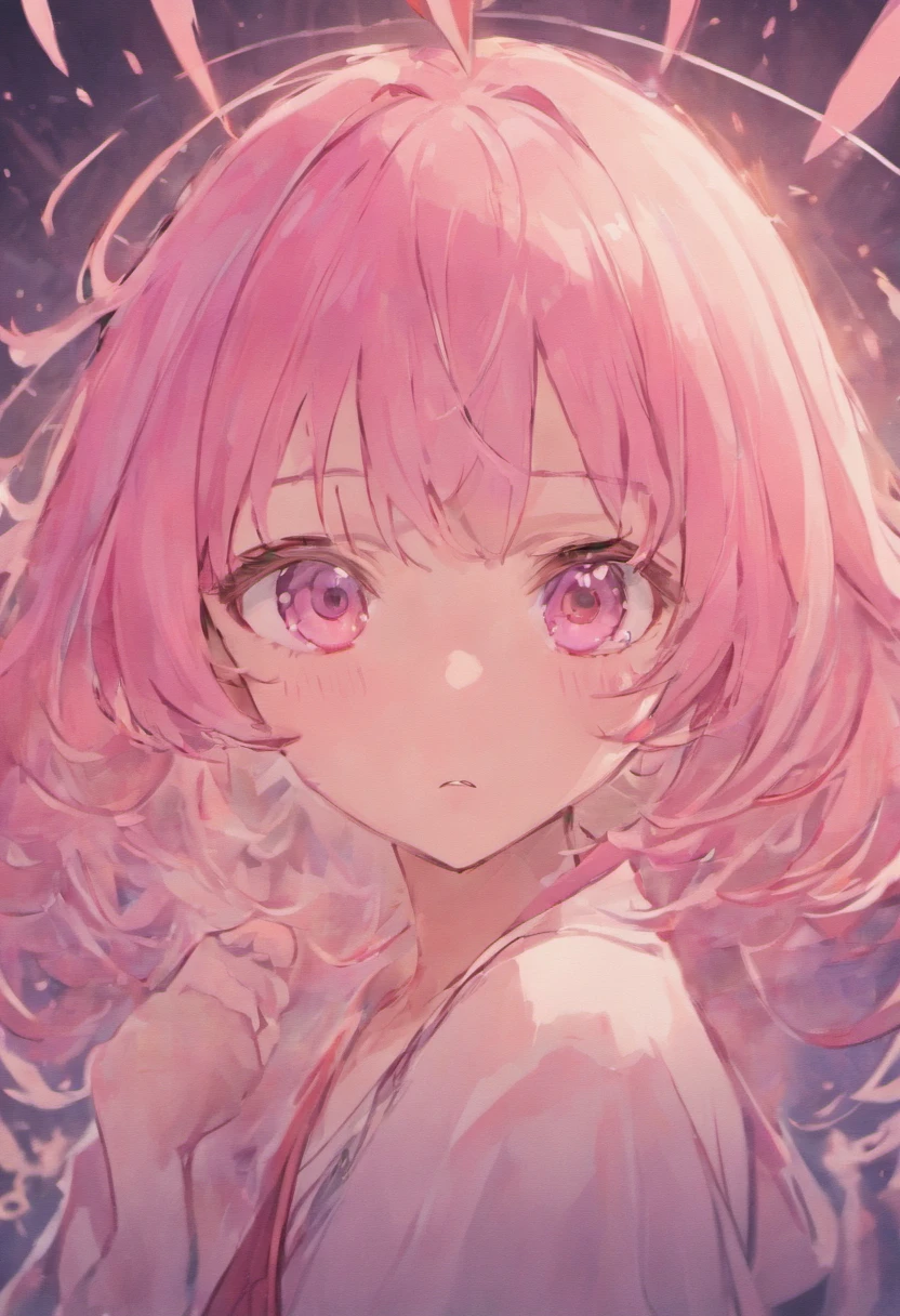 Looking at viewer, portrait, blushing, angry, young, pink hair