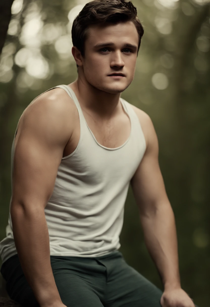 Josh Hutcherson naked, exposing the full length of his erect and balls