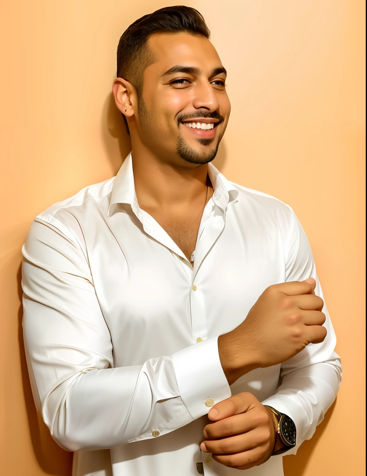Smiling man in brown shirt standing in front of a white wall, mutahar rindo, Ronaldo Nazario, taken in the early 2020s, Mohamed Chahin, Ronaldo Nazario Fenomeno, Homem de pele marrom com um sorriso gigante, Retrato de Danny Gonzalez, andres rios, José Moncada, Aykut Aydogdu, danilo torres