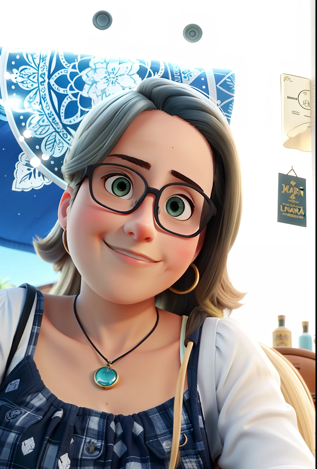 Uma bela jovem de cabelo longo cacheado, sentada lendo um livro na varanda