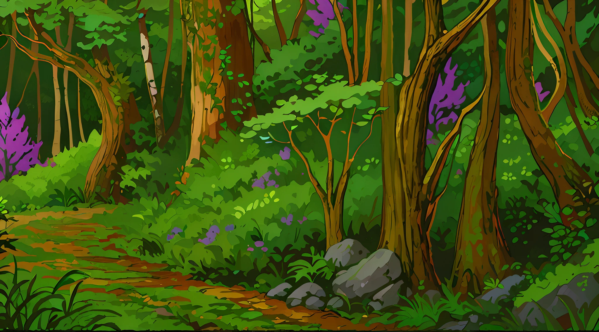 there is a painting of a path in the woods with flowers, deep forest on background, elf forest background, at lush forest background, forest backdrop, detailed forest background, in a background green forest, magical forest background, woodland background, magical forest backround, the background is lush jungle, forest background, forest drawing elegant, forest clearing landscape, fantasy forest background