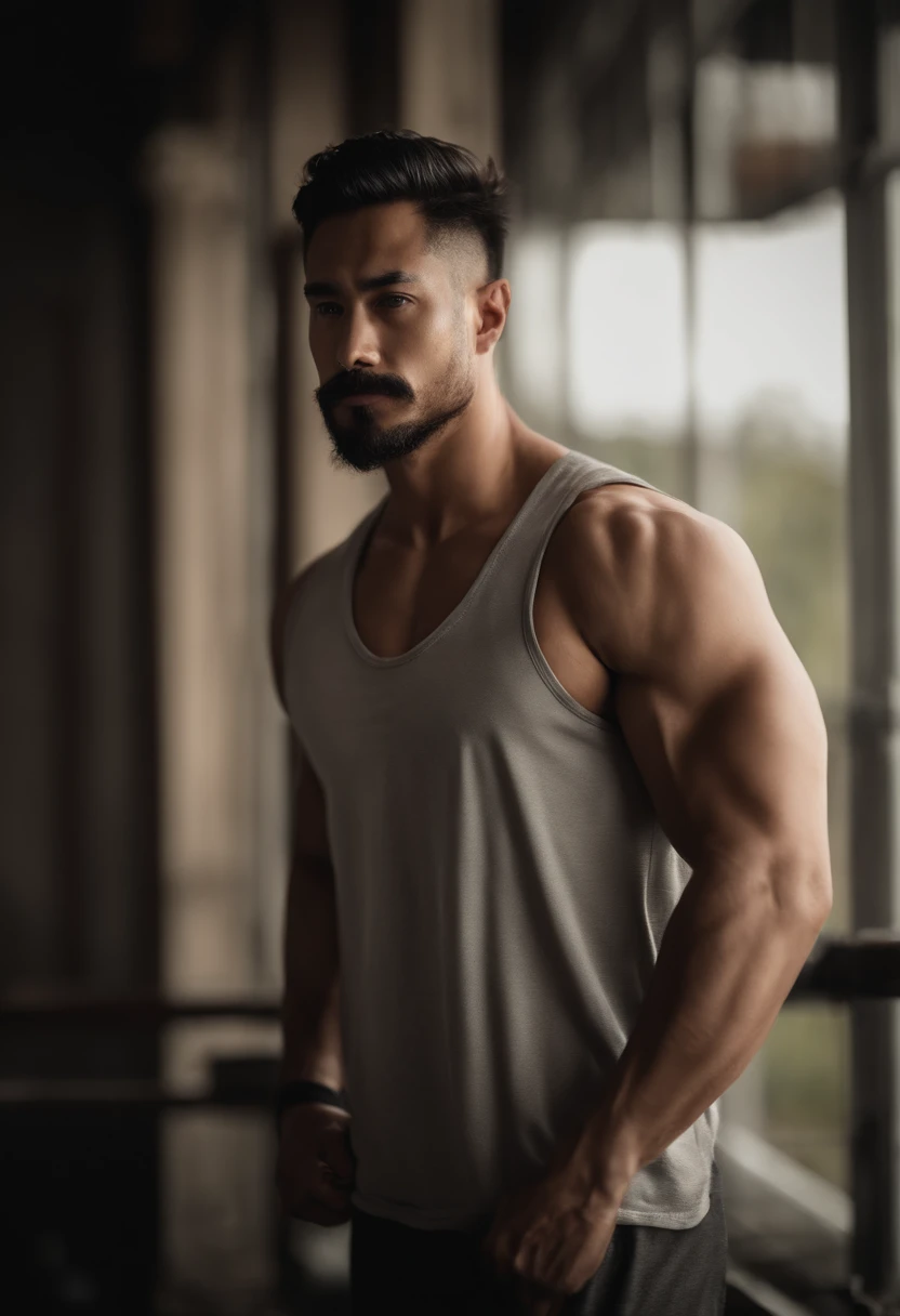 Homem de terno posando para foto, Rasgado,Um peito grande, Magra e musculosa, musculoso, Fino, mas musculoso, Corpo bonito e bonito, Muito musculoso, corpos musculosoes, Uso Aberto V Peito, Homens musculosos, Corpo musculoso sexy, Musculatura, Corpo atraente, musculoso, muscular physique,rosto macio,Asian man,21 anos, Bun Masculino, barba, Olhe para o futuro
