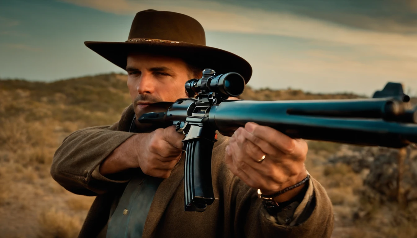 A man using hat holding the muzzle of a gun near the face of the enemy