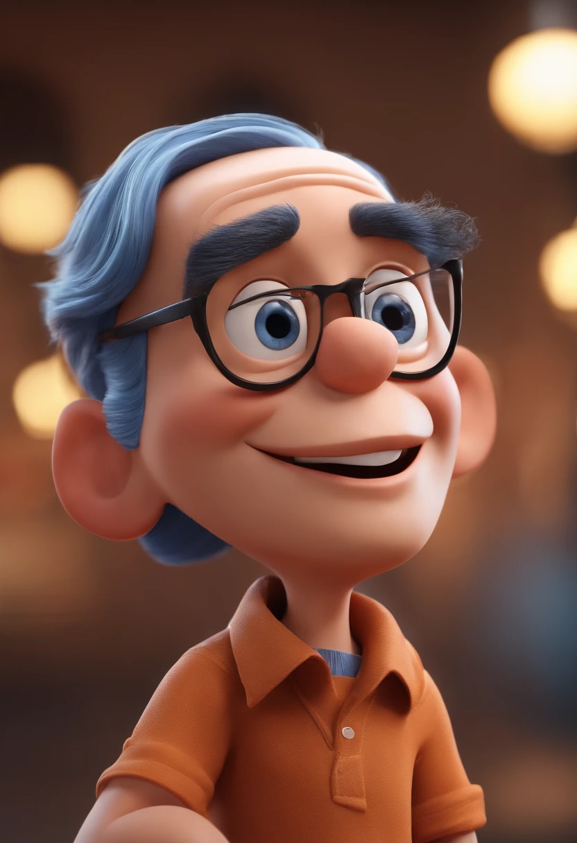 Cartoon character of a man with black glasses and a blue shirt, animation character, Caractere estilizado, animation style rendering, 3D estilizado, Arnold Maya render, 3 d render stylized, toon render keyshot, Personagem 3D, Personagem 3D, 3d rendering stylized, 3 d character render, personagem de desenho animado, Personagem de close up, Pose de personagem,  (Estilo Pixar) (master part:1.2) (Bokeh) (best quality) (pele detalhada) (textura detalhada) (8k) (argila) (Cinematic lighting) (foco nítido