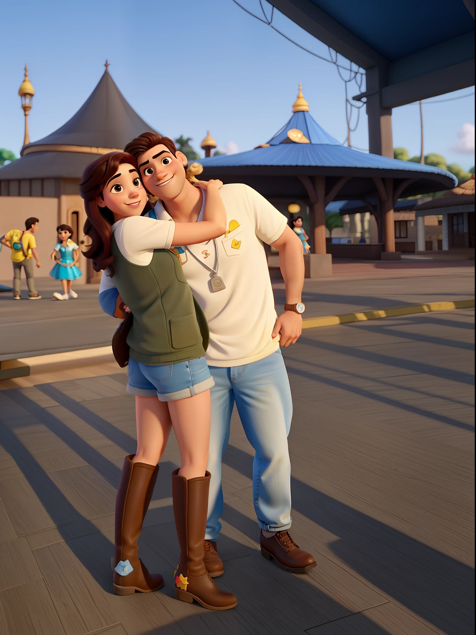 Um casal moreno estilo disney pixar, alta qualidade, melhor qualidade