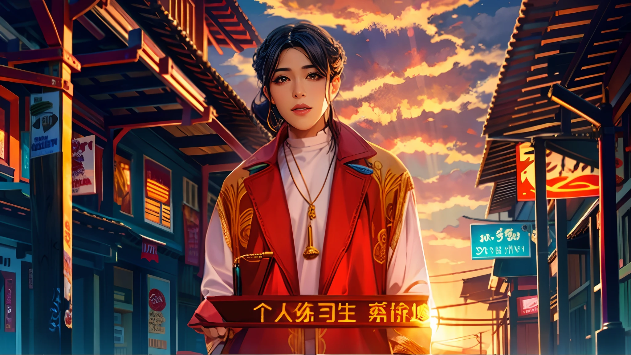 the sunset,eventide,middle parted hairstyle
