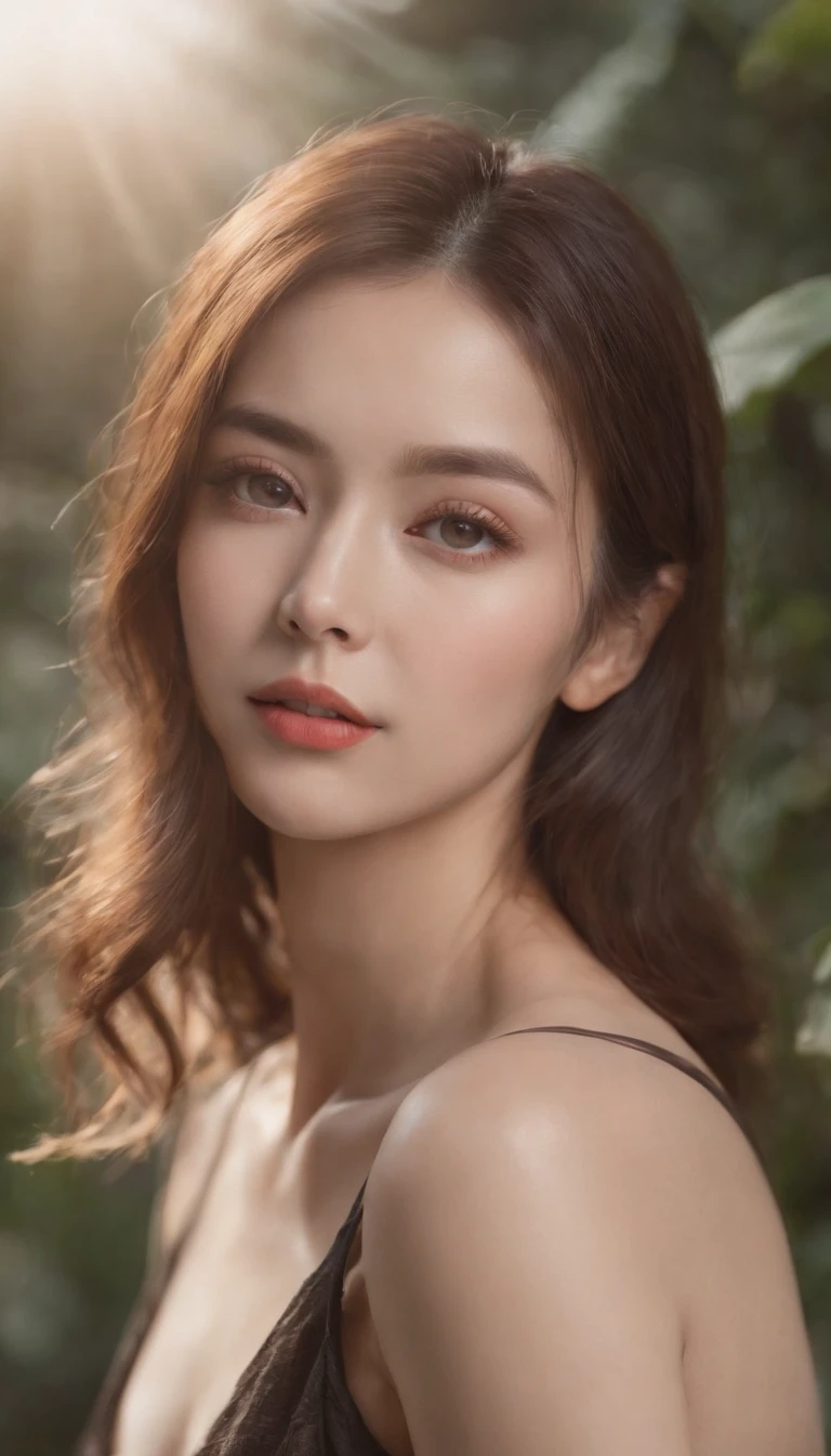 Best quality, Masterpiece, 超高分辨率, (Photorealistic: 1.4), RAW photo, 1girll, cropped shoulders, Cinematic lighting, kissing pose, Heterochromia