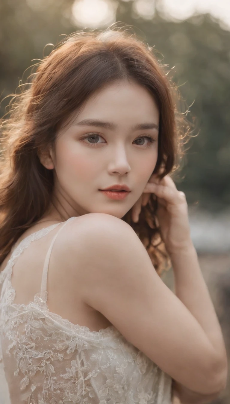 a portrait of a hyperdetailed、top-quality、white colors,Bright tones,Front view portrait of 17 year old beautiful erotic Japan girl style. Close-up of erotic face、Young, cute and sexy erotic look、Organism、Erotic mouth ajar、Huge erotic breasts, This image is、Capture a girl splashing water on her face with soft lighting、Emphasize the seductive gaze with sex appeal,huge-breasted, highlight details. Fog and blue sky fog dreamy haze