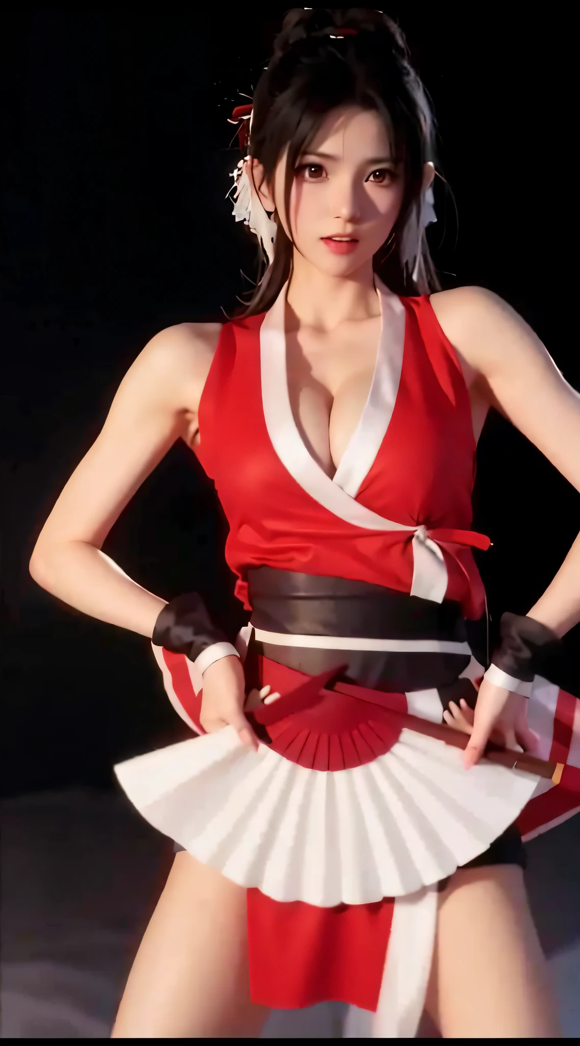 Dressed in red and white,Alafi held a fan in his hand, mai shiranui, yoko matsugane as mai shiranui, ff Tifa, alluring tipha lockhart portrait, Tifa Lockhart, Tifa Lockhart with white hair, akali from league of legends, Irelia from League of Legends, Charming Tifa Lockheart, tifa lockheart
