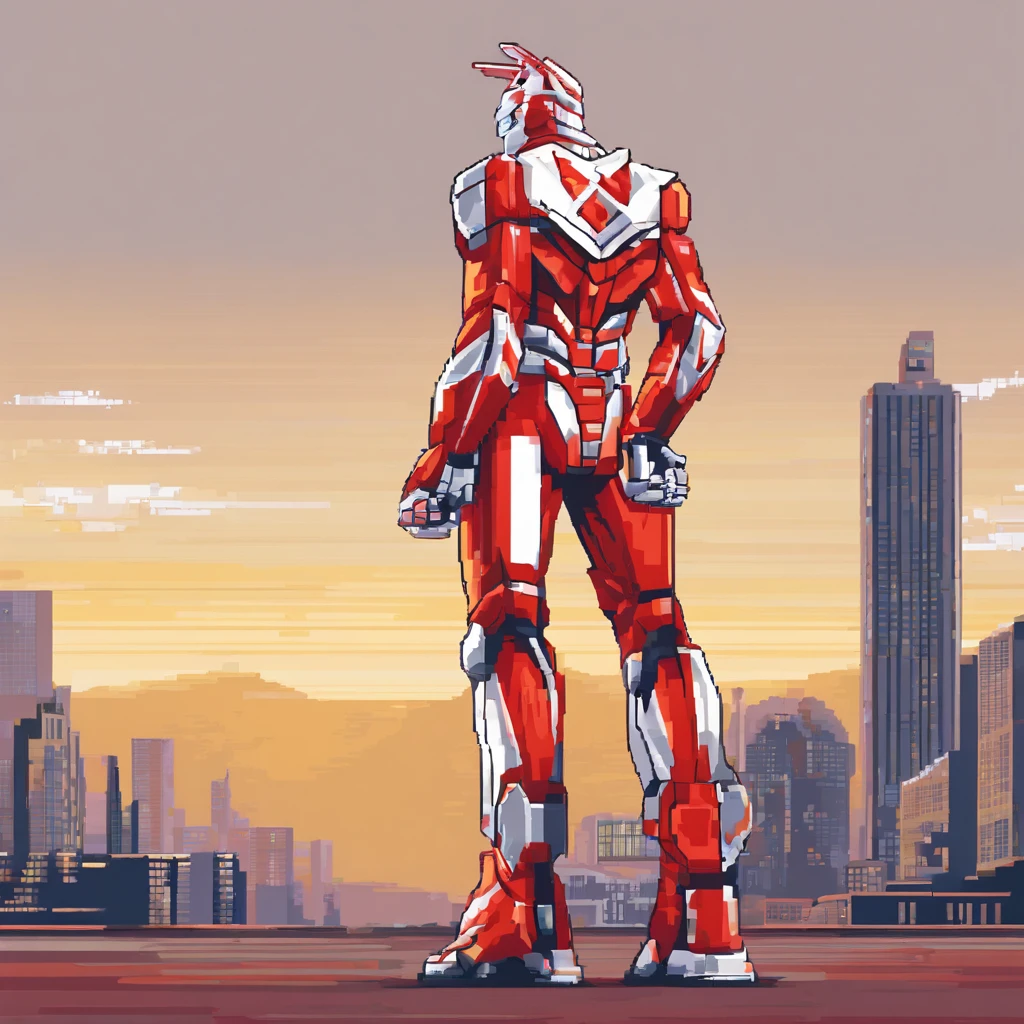 A close-up of a man in a red and white suit, Ultraman, Tokusatsu, Humanoid form, iconic character, wearing red and yellow hero suit, Huge chrome man,
