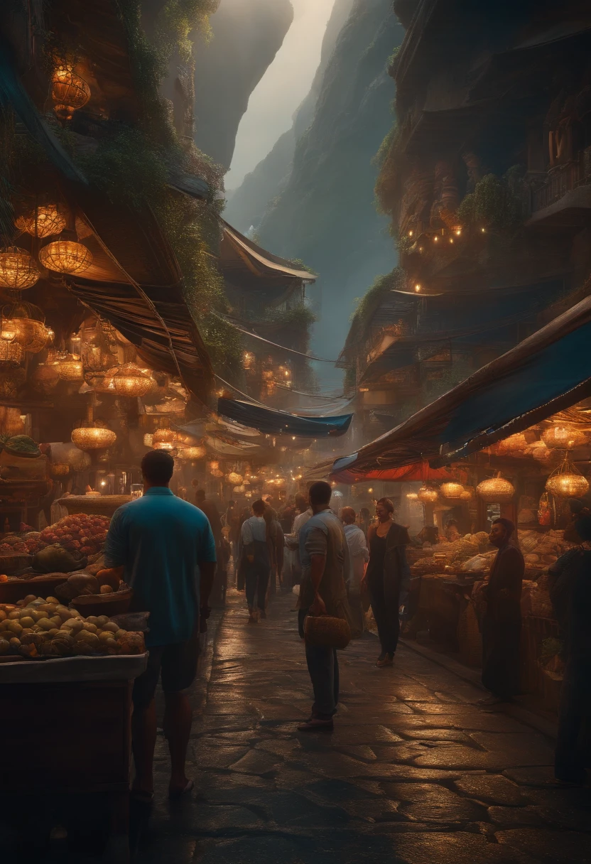(Ultra photo realsisim, Convoluted, Spectacular cinematic landscapes), (Mind Destroyer searches for the legendary Lost City, full body Esbian) (In the bustling port), (Convoluted, Many details, Amazing lighting, stunning environment), (Colorful, Ultra photo realsisim, High quality, Highly detailed, Sharp Focus, 8K UHD, Ultra-realistic realism), Market Person々Crowd of