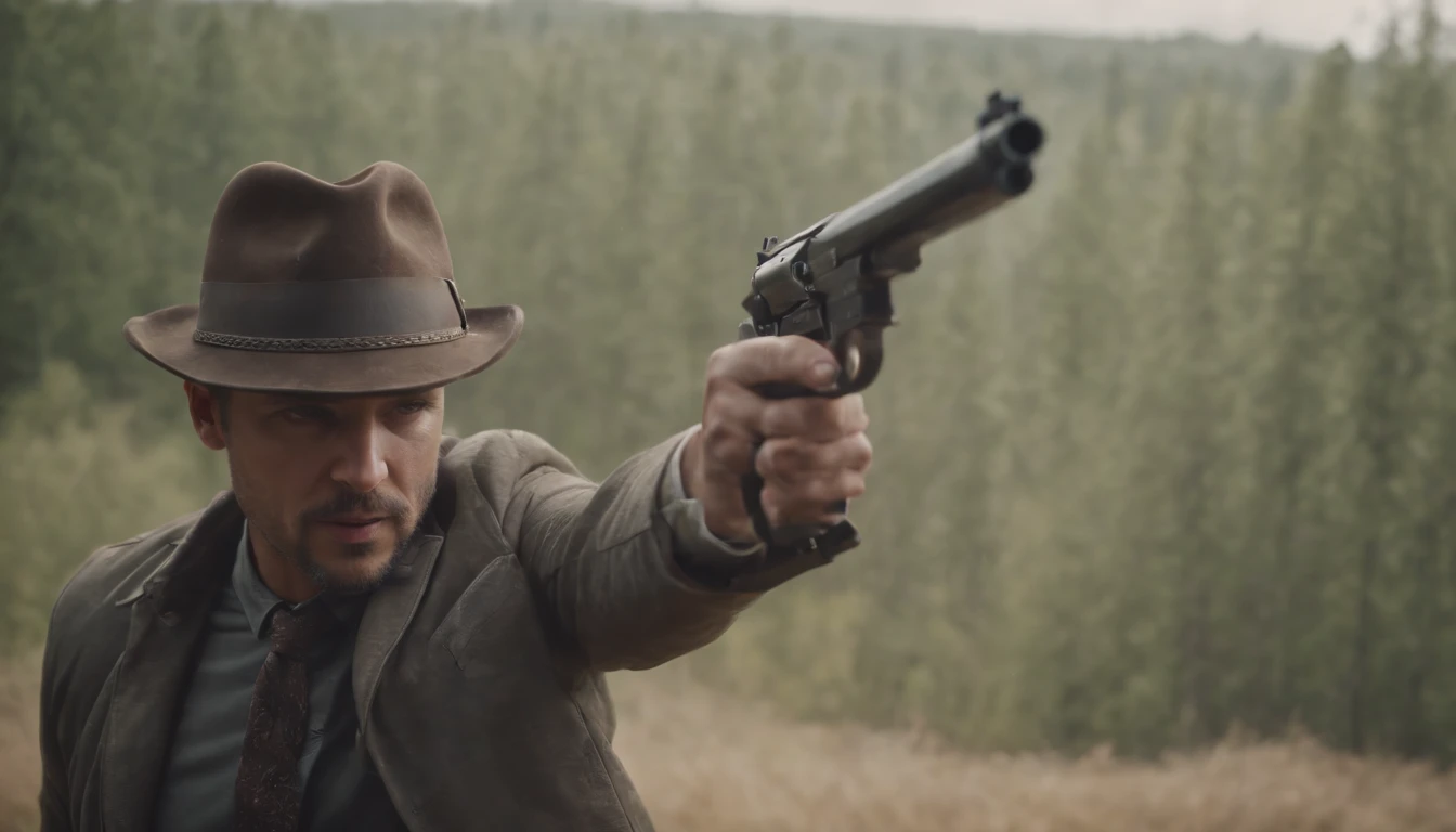 Aman wearing hat welded with two guns, 4K, Lightweight kinematics, dutch angle