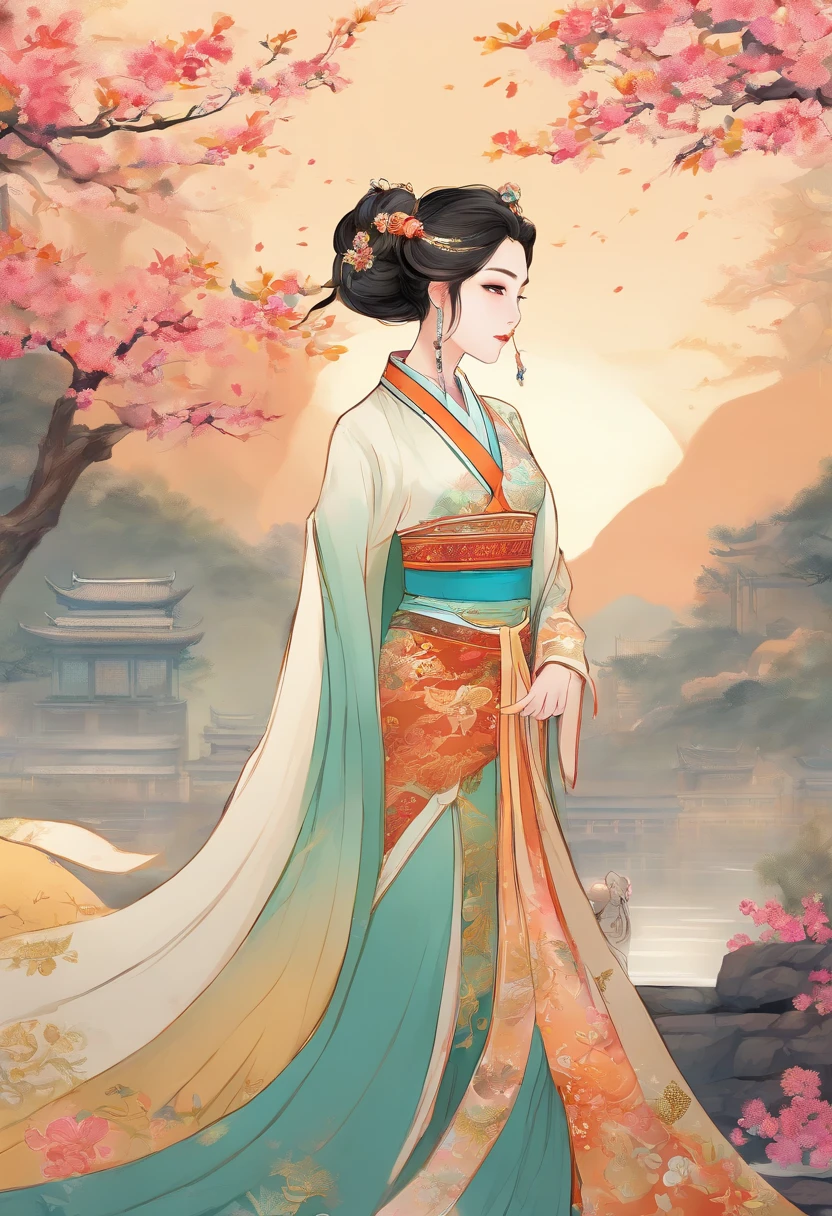 A beautiful dancer in ancient China,delicated lines,Gorgeous costumes of ancient China,delicate and vivid,Shy face,willow leaf eyebrows,Personality manifestations,curlies,gold foil,Flowing cloud,watercolor paiting,around the crane,ink and watercolor painting,Gentle eyes,meticuloso, Color scheme,exquisite clothing patterns,author：look at, Open the mind,Zhang Xuan,Professional color grading,Realisticstyle,soft shade,Clean and sharp focus,FLIM photography,scenic view,32K --v 6