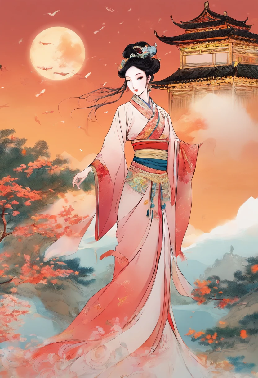 A beautiful dancer in ancient China,delicated lines,Gorgeous costumes of ancient China,delicate and vivid,Shy face,willow leaf eyebrows,Personality manifestations,curlies,gold foil,Flowing cloud,watercolor paiting,around the crane,ink and watercolor painting,Gentle eyes,meticuloso, Color scheme,exquisite clothing patterns,author：look at, Open the mind,Zhang Xuan,Professional color grading,Realisticstyle,soft shade,Clean and sharp focus,FLIM photography,scenic view,32K --v 6