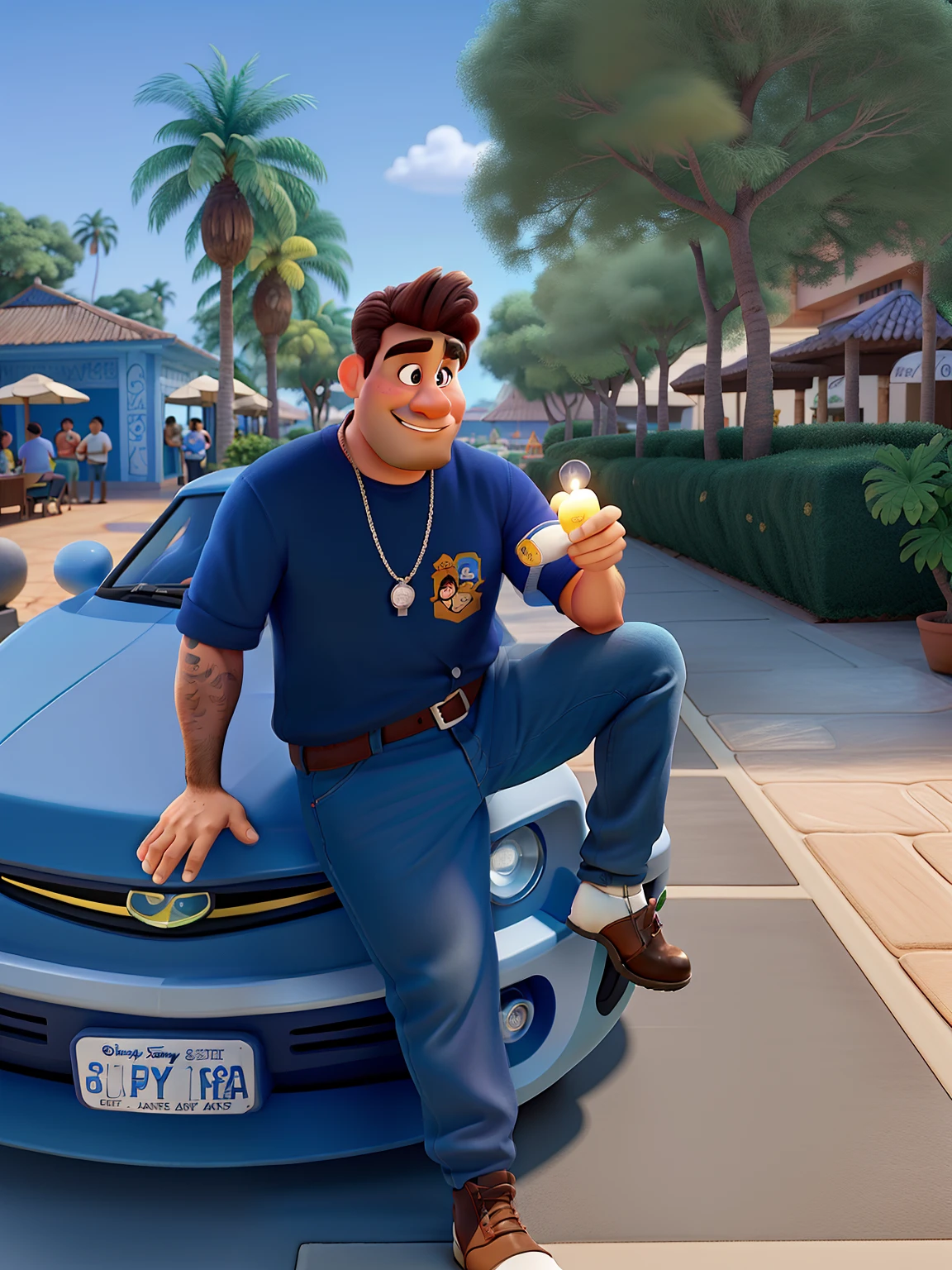 Poster no estilo Disney pixar, alta qualidade, melhor qualidade, homem sexy branco, 30 anos cabelo grisalho barba preta, musculoso, com fundo em um restaurante a luz de velas