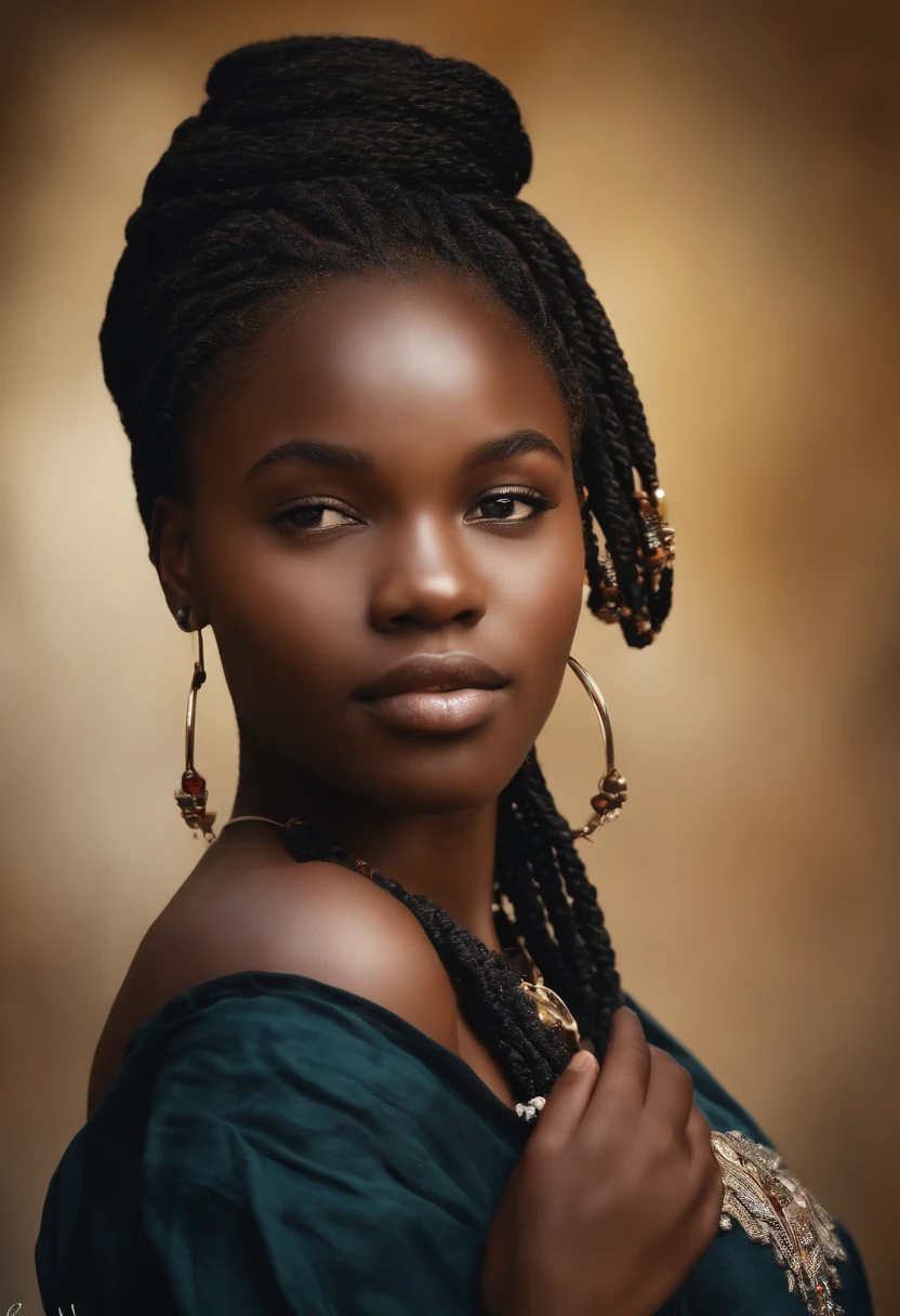 1fille, offshoulder, light smile, peau brillante, better quality black, Masterpiece, (photoreallistic:1.4) fille africaine