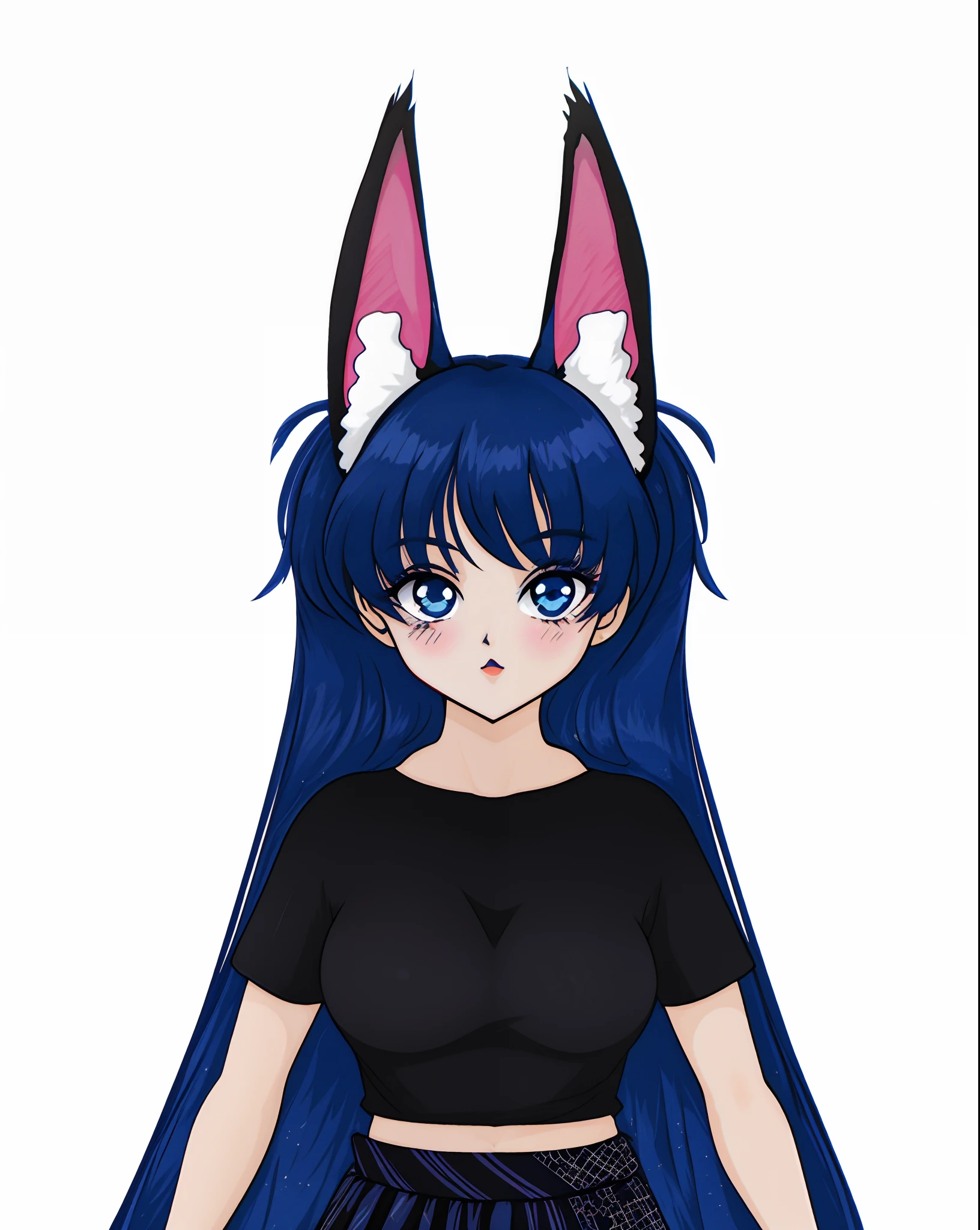 Garota anime com cabelo azul e orelhas de coelho usando um top preto, wearing cybernetic bunny ears, um azul ) e enormes orelhas de morcego, com orelhas de coelho, with long floppy rabbit ears, com orelhas de coelho grandes,  anime com orelhas de gato, orelhas longas de coelho, anime moe artstyle, orelhas de coelho, em estilo anime, orelhas de anime, com orelhas de coelho