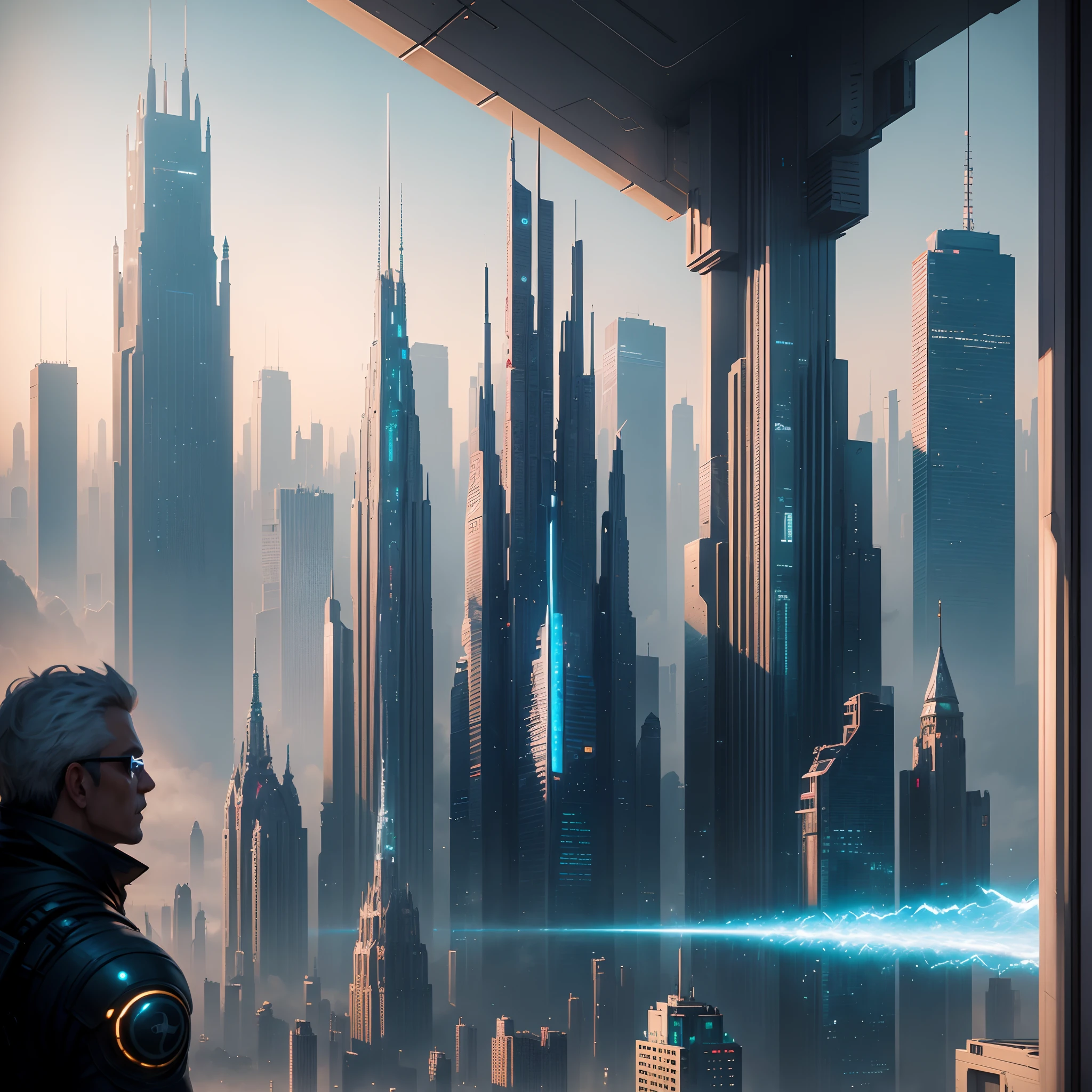 (Best Quality, 8K, Ultra-detailed:1.2), Futuristic cityscape of towering skyscrapers, Cyberpunk, Sci-Fi Art, Earth, A futuristic world, masutepiece, Glass skyscraper, Imaginative, Buildings 100 times taller, Vivid colors, Super huge castle，Fantasy and cyberpunk，Dramatic Lighting，kosmos，A world far beyond the imagination of mankind