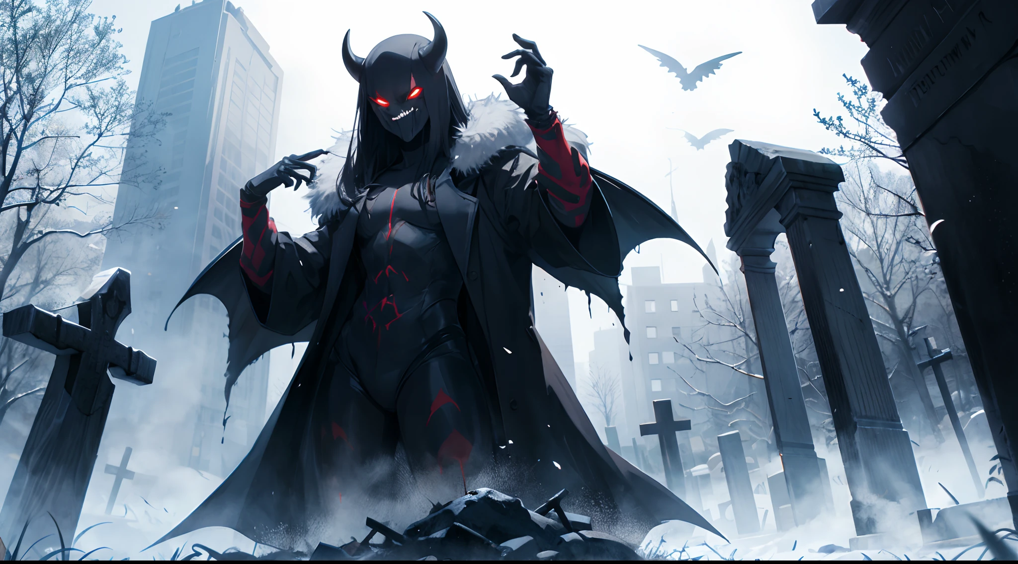 Sinister demon in graveyard