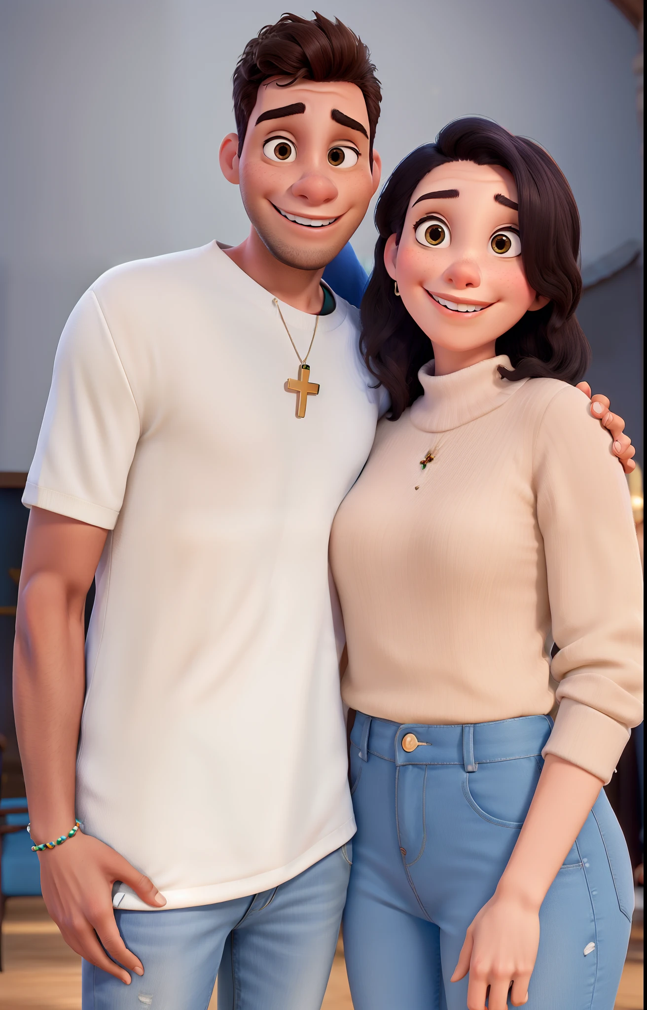 Um casal no estilo Disney pixar. Youth leaders of a church