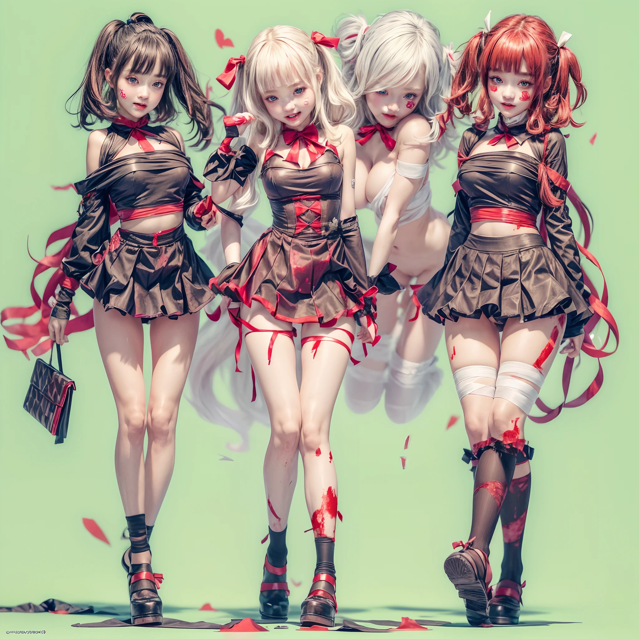 (((SFW, NSFW STILL SHOW, 12 Tiny Girls in a row:1.2, Shibuya Hachiko-mae scramble crossing on Halloween:1.2))), ((masterpiece:1.2, best quality, photorealistic:1.37)), { (Standing Full Body:1.2)|(from below:1.2) }, { bandaged full body | torn Sailor Uniform:1.2 , underboob }, { bandaged head | bandaged limbs | (( bleeding from pussy )) }, {((naked bandage))|metallic red nipple stickers}, {(bloody)|blood paste|(Blood-stained bandages| bloody inner thighs)}, ((Detailed KAWAII face, Detailed glistening ivory skin)), {Bustling street|Crossroads|(Passerby girls)| halloween| neon}, {(Childish:1.2|Gigantic Cleavage:1.37|Underboob:1.2)}, {Red leather high collar| Hair ornaments |shotgun|random hair colors}, {Floating hair|Strong wind|(((Ass focus, open thighs)))| (flying magic) | (Skirtlift)}, {(Kissing face to face)|:p|:d|laugh|sparkle|joyful|delighted|Drunk},extremely Detailed,