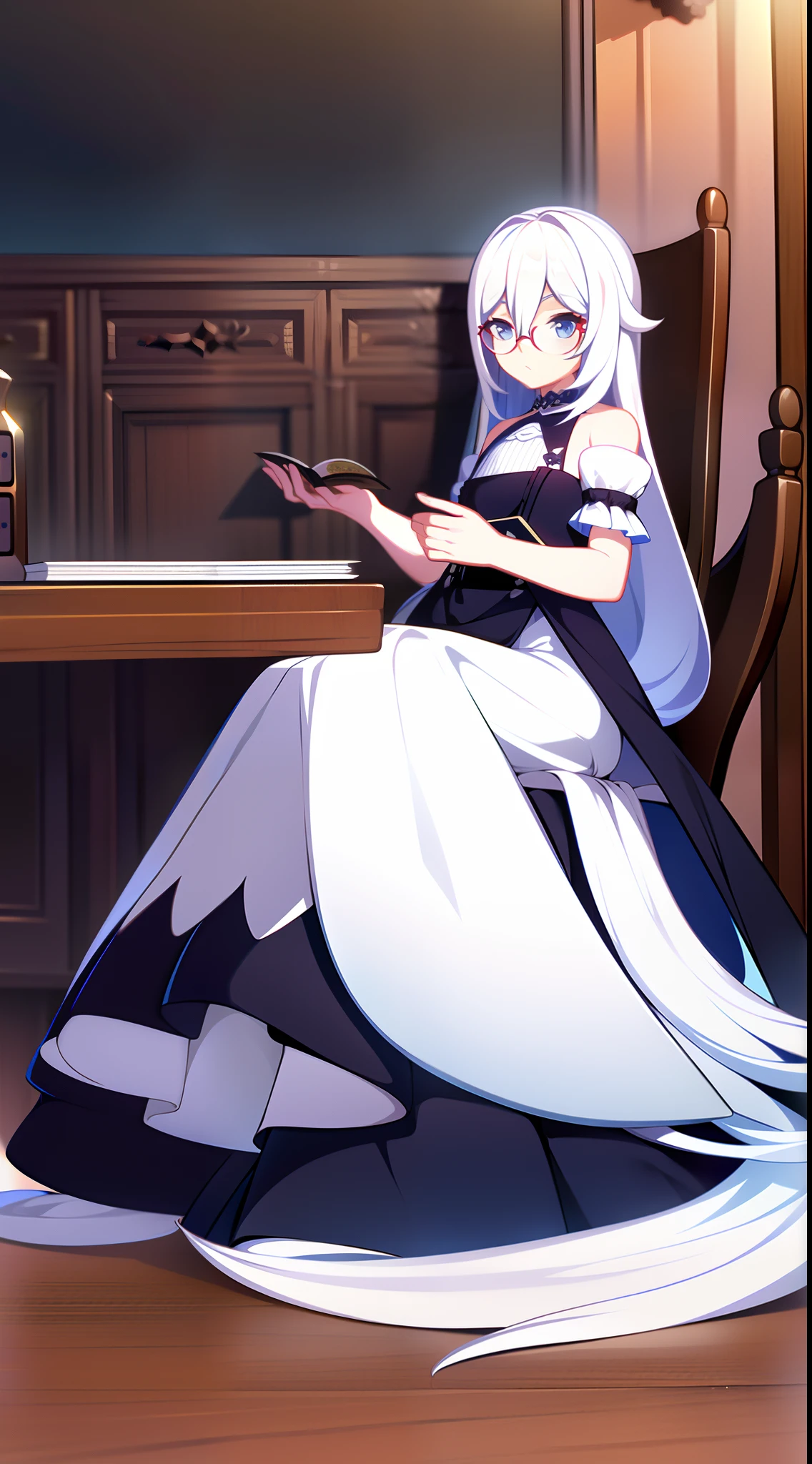 [(white background:1.5), ::2]1girl, solo, (isometric:0.75), 
1girl, long hair, solo, blue eyes, dress, hair ornament, flower, book, hair flower, breasts, white dress, white flower, holding, open book, very long hair, holding book, long sleeves, white hair, white rose, cleavage, rose, bangs, indoors, medium breasts, fire, closed mouth, candle, standing, hair between eyes, capelet, blush, magic