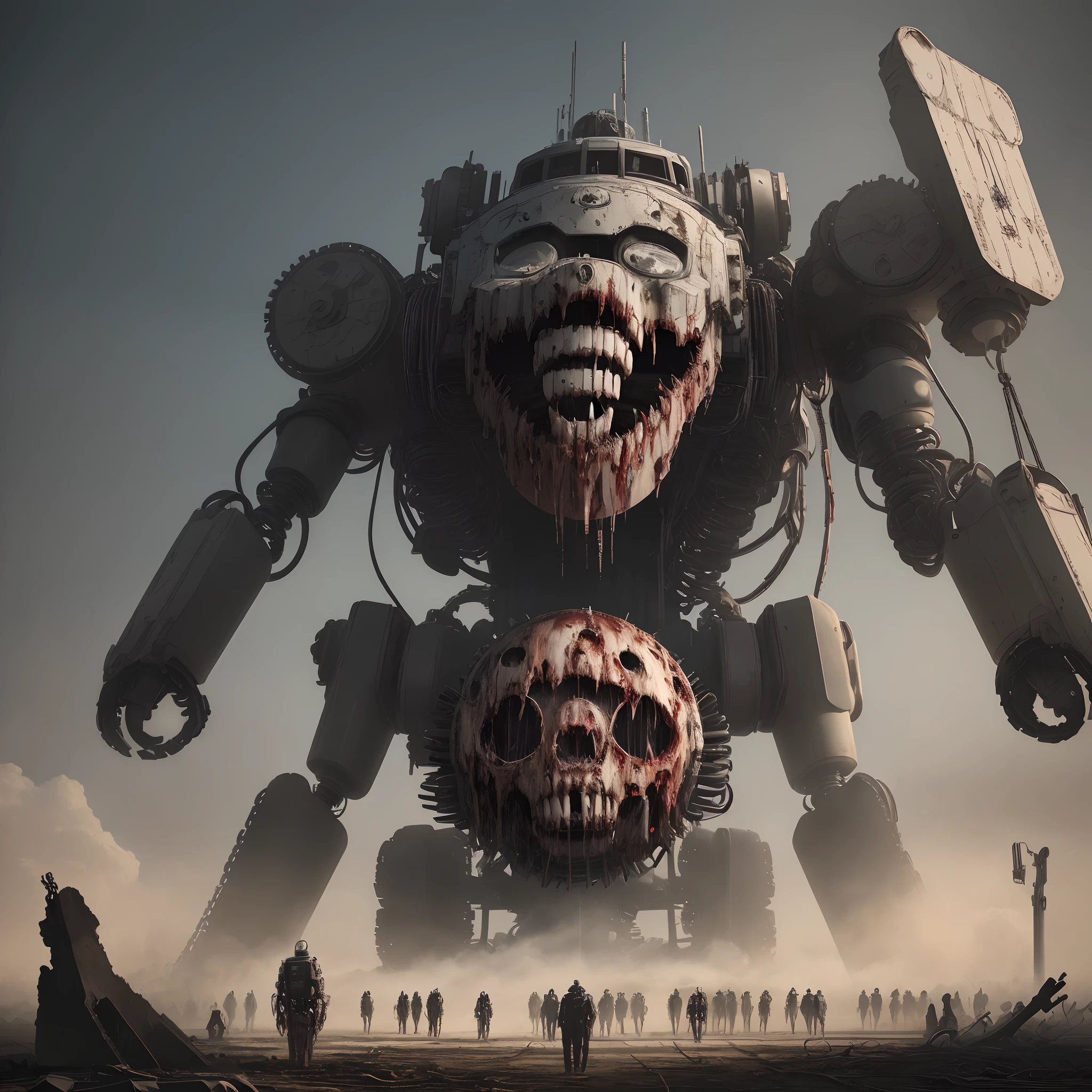 (Abstract, horrific, disturbing, mechanical, genius,) a machine set to mangle and destroy corpses