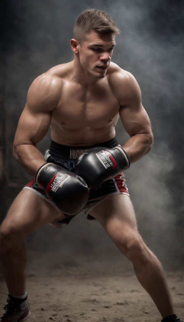 ((boxer, ultra realistis)), (((full - body))), ((perfect arms)), stunning, hyper realistic, Octane rendering, surrounded by the effect of smoke and lightning, Old background, elegant, stunning, (wallpapers), ConceptArt, intricate detials, higly detailed, ((Filmic)), dramatic, (topquality, Ok, Master Part:1.5), (Photorealistic:1.5), a photo of a, foto realista, Nikon, natural light, 4k, Determination of maximums, XF IQ4, 150 MP, 50 millimeters, Сертификация ISO 1000, 1/250 years, natural light, Adobe Lightroom, Photo Lab, Photographic resemblance, PhotoDirector 365,
