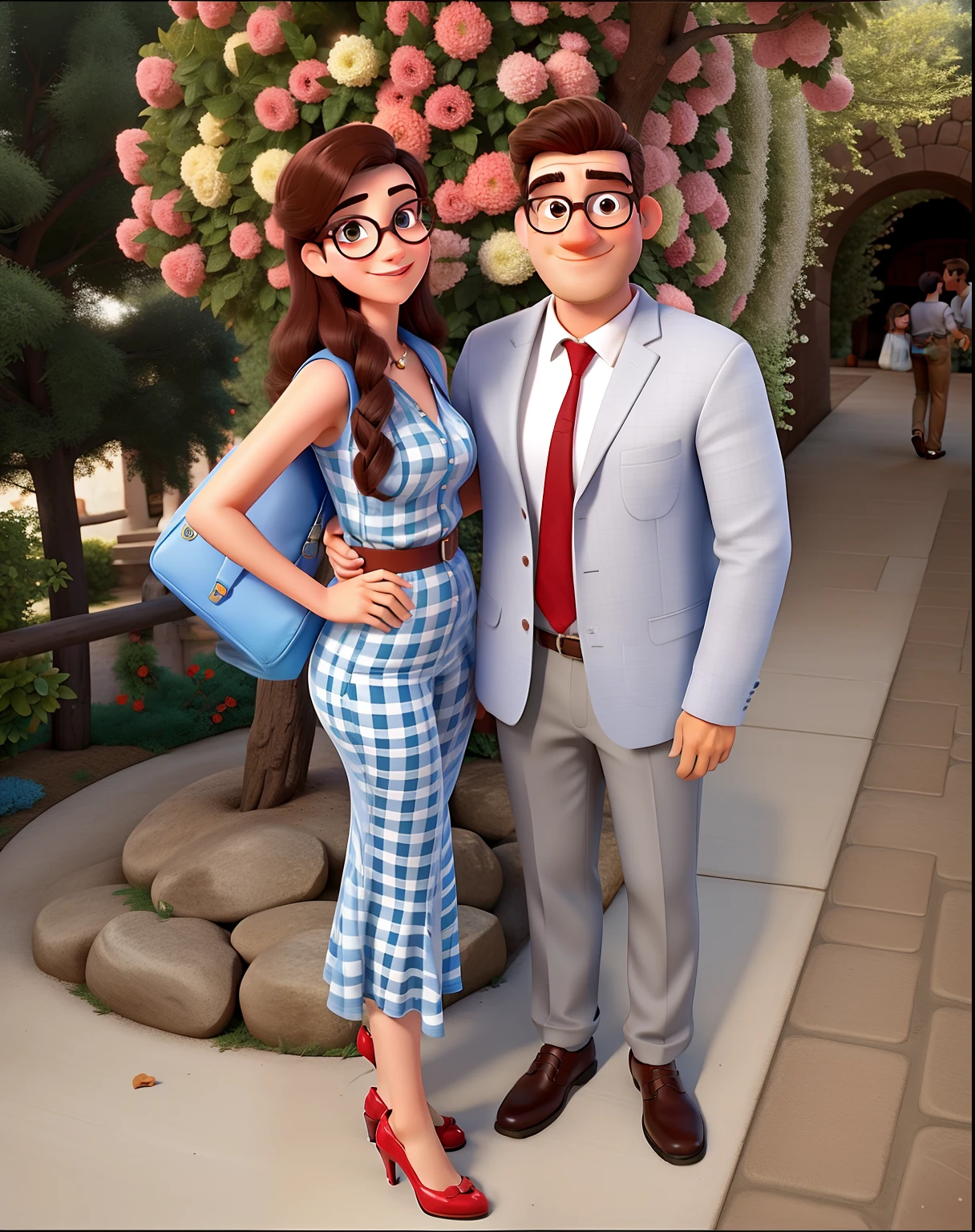Casal estilo pixar. man with round glasses.  cor dos olhos escuros