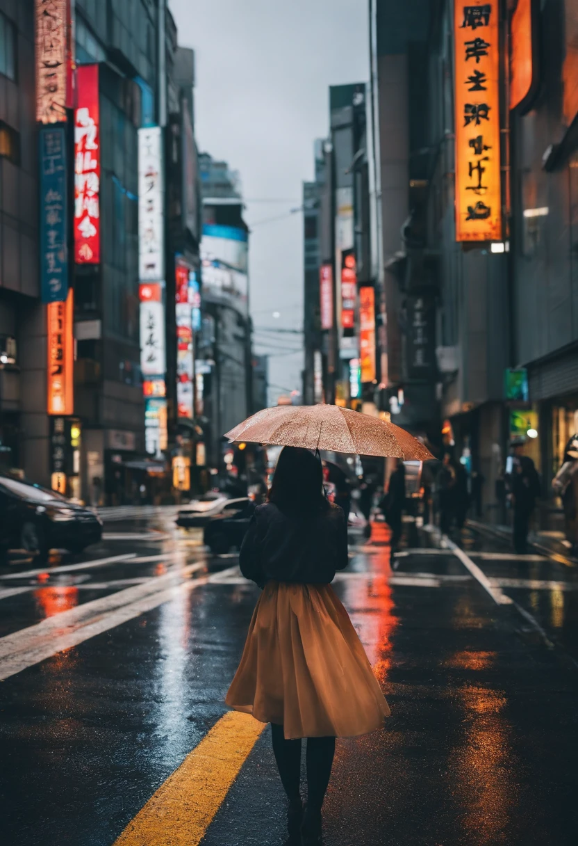 Short Cut Girl Age 18 Years Old、It's raining in the center of a scramble intersection in Tokyo