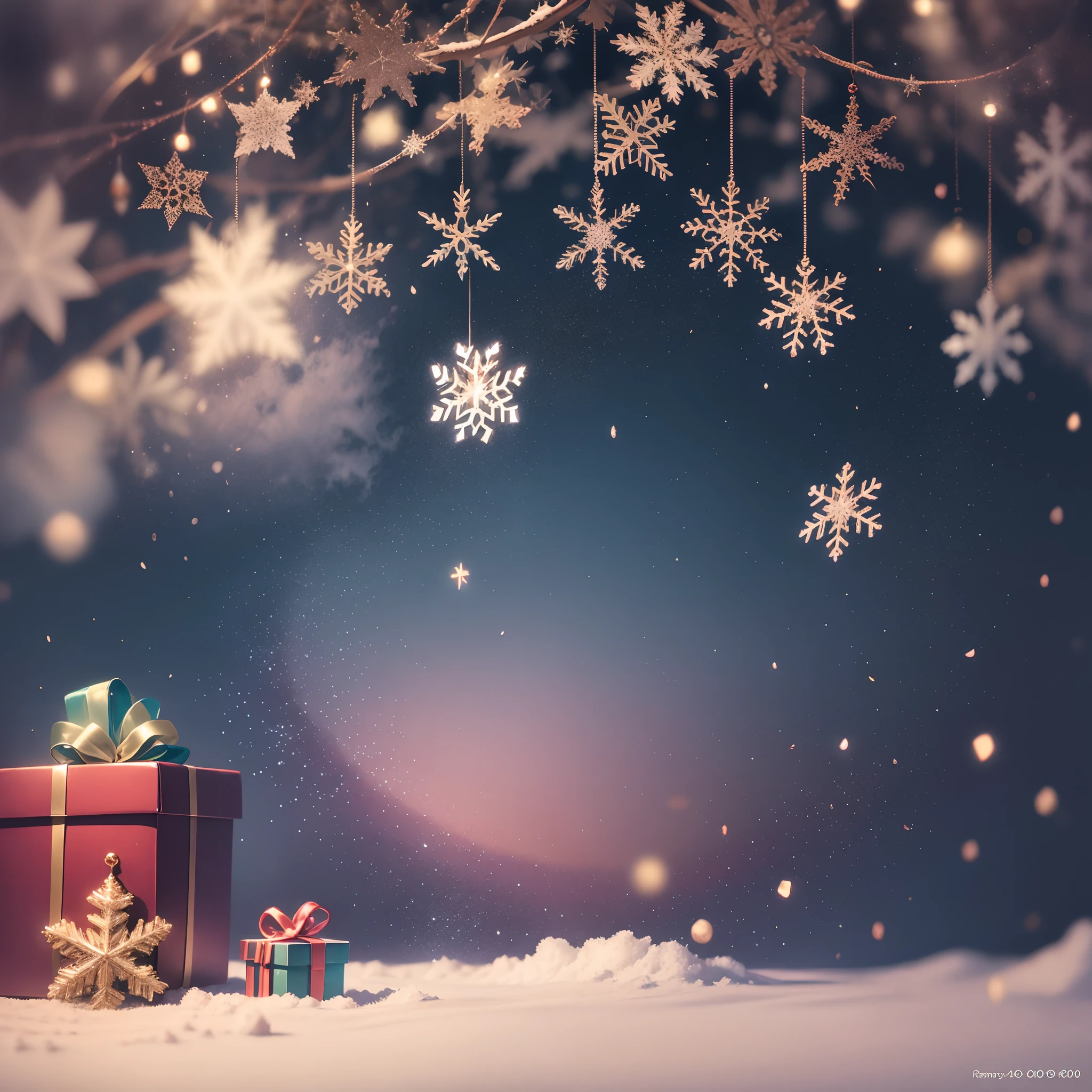 neo-classical, conceptual art, Ray tracing, Sparkle, Ultra-wide angle, kanon, f/4.0, hyper HD, 巨作, Best quality, A high resolution, Award-Awarded, 16k,christmas,Christmas socks,Christmas tree,Gift box,Flying snowflakes,dreamy sky,