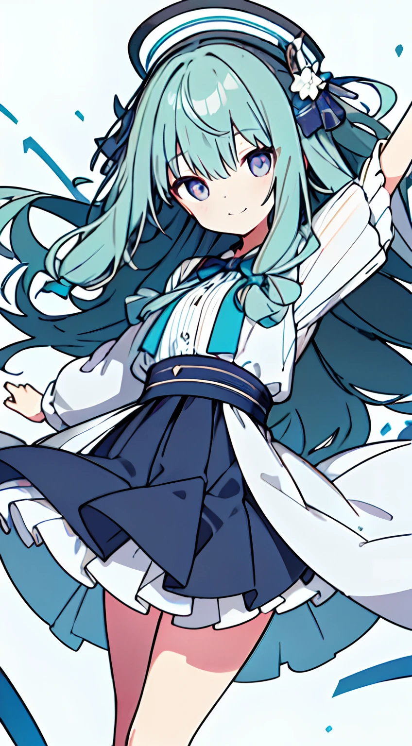 masuter piece, Best Quality,32K、Wallpaper, ultra -detail, Absurd beauty, 1beautiful girl、Big crisp eyes、Hair fluttering in the wind、Slender legs、Make your head smaller、miscievous smile、Angle looking up from below:1.5、♡♡♡、(Poses in motion)、thighs thighs thighs thighs