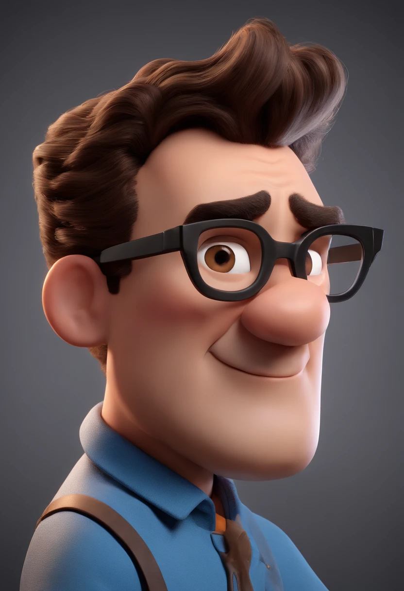 Cartoon character of a man with black glasses and a blue shirt, animation character, Caractere estilizado, animation style rendering, 3D estilizado, Arnold Maya render, 3 d render stylized, toon render keyshot, Personagem 3D, Personagem 3D, 3d rendering stylized, 3 d character render, personagem de desenho animado, Personagem de close up, Pose de personagem, (Estilo Pixar) (master part:1.2) (Bokeh) (best quality) (pele detalhada) (textura detalhada) (8k) (argila) (Cinematic lighting) (foco nítido