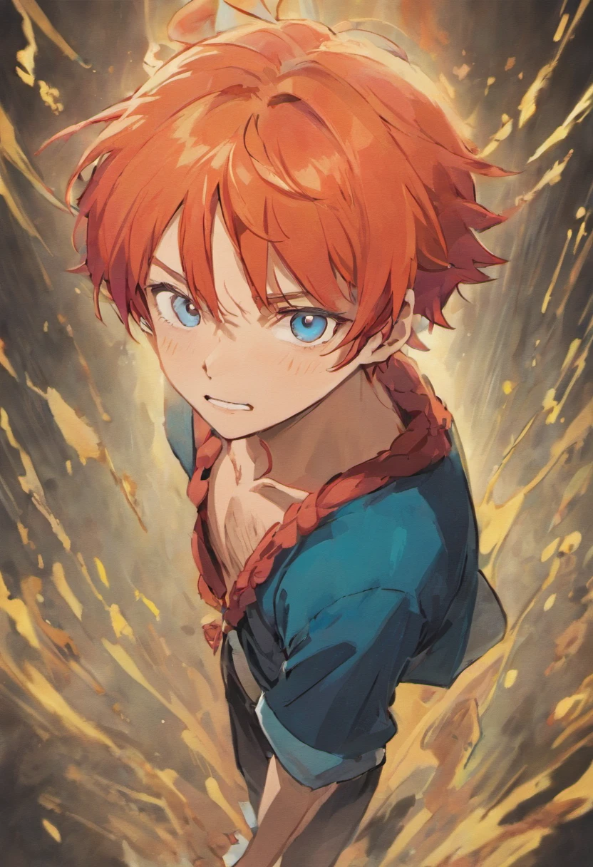 "One Piece anime-style character art by Eiichiro Oda." Male, red hair, red beard, full beard, blue eyes, man bun