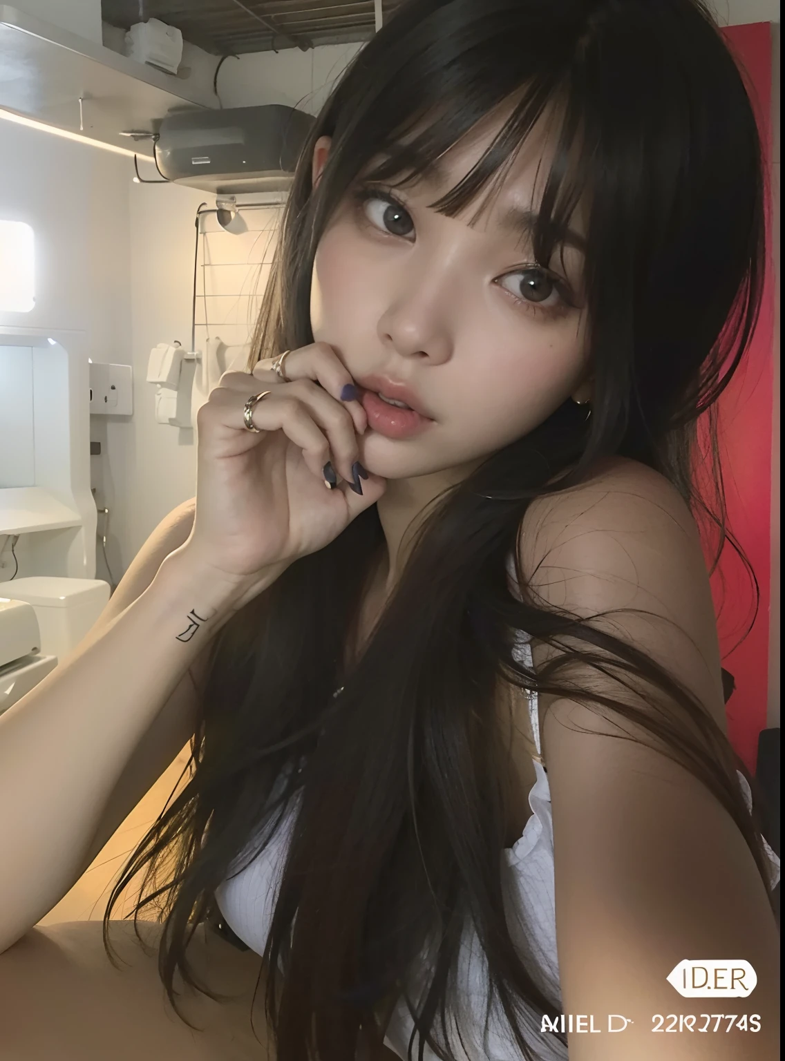 Arafed asian woman with long hair and piercings posing for a photo, ulzzang, Lalisa Manobal, con flequillo, jinyoung shin, Ella tiene el pelo negro con flequillo, con flequillo completo, Lalisa Manoban de Blackpink, Chica coreana, Pelo largo con flequillo, Cabello largo con flequillo completo, con cabello largo y ojos penetrantes