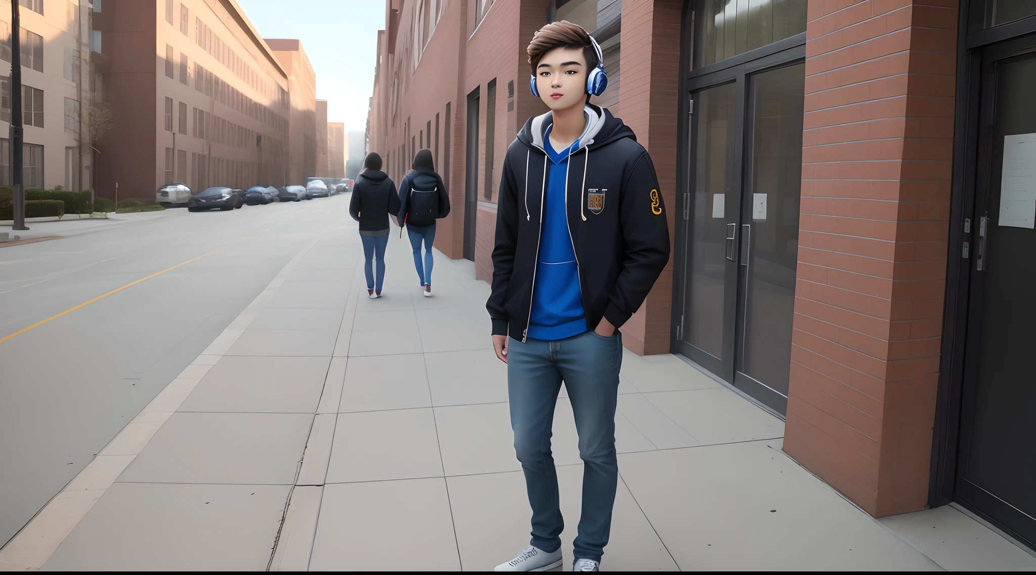 College Student Man Headphones Full Body Standing Picture