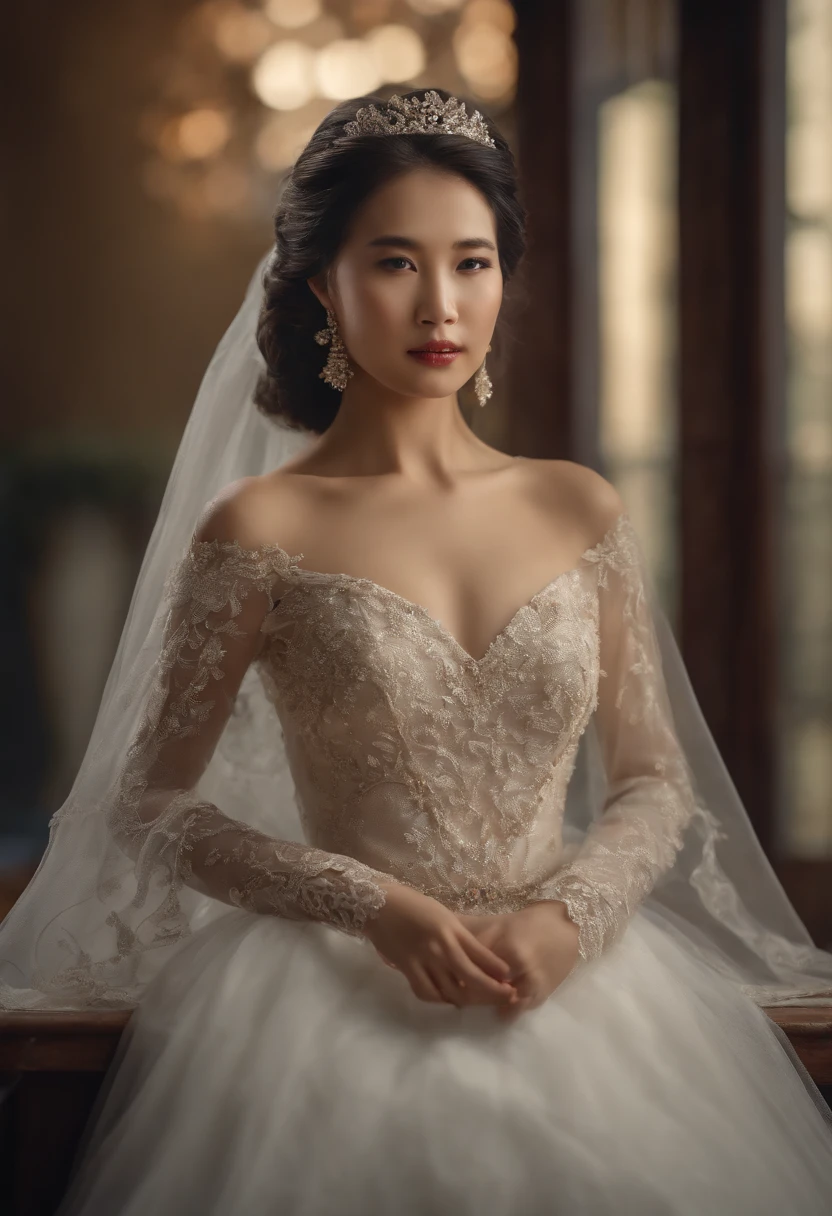best quality, masterpiece, highres, 1girl,china wedding  dress,hair ornament,necklace, jewelry,Beautiful face,upon_body, tyndall effect,photorealistic, dark studio, rim lighting, two tone lighting,(high detailed skin:1.2), 8k uhd, dslr, soft lighting, high quality, volumetric lighting, candid, Photograph, high resolution, 4k, 8k, Bokeh