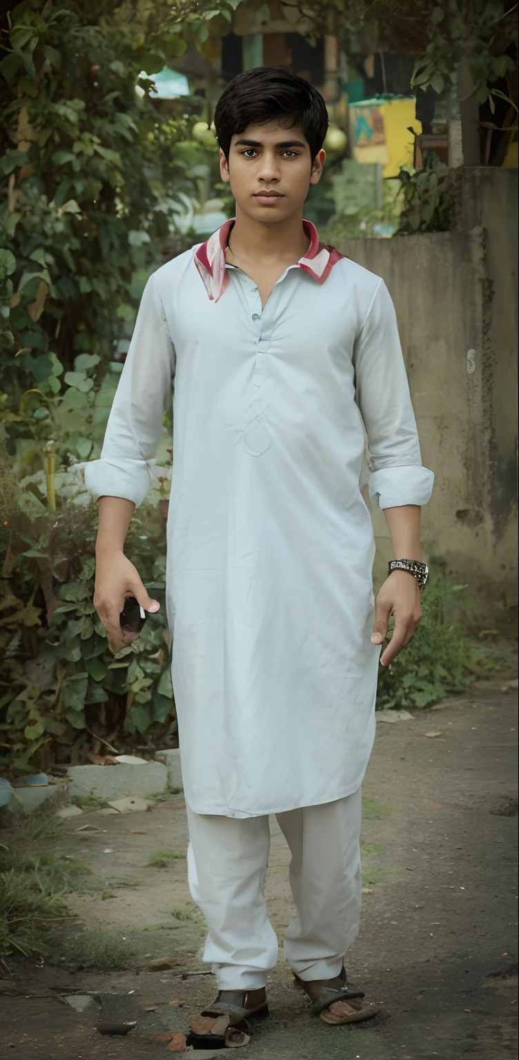 Replace the background with another background of an Indian city market in evening sky with complex details of shops and people, make it like an avatar of boy, try that the face will look real and similar to the given image so that anyone can recognise, change the outfit in the given image to another outfit
