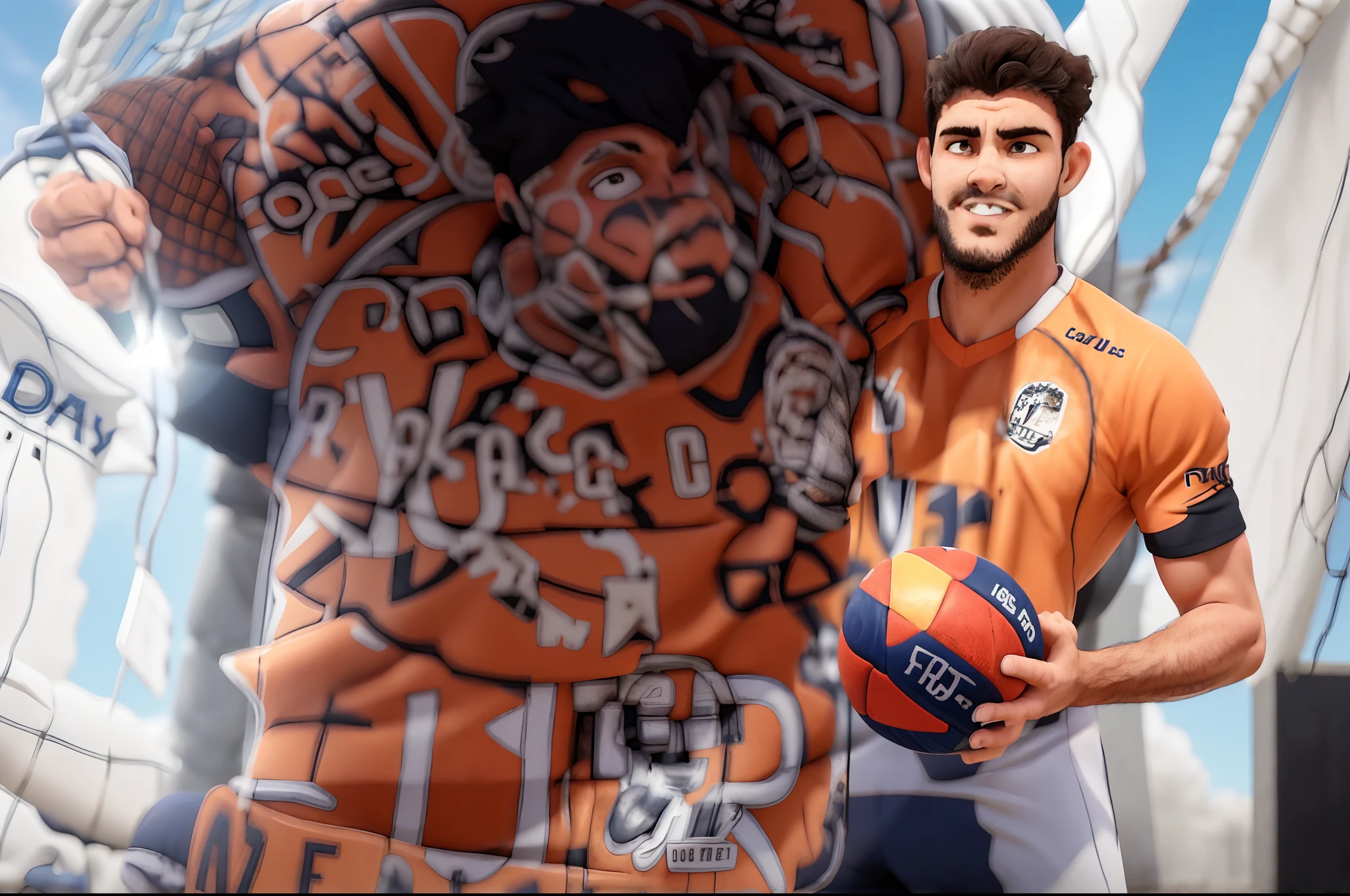 Jogadores de voleibol, Very intense shot over the opponent's block, jogador com camisa 16 atatacando