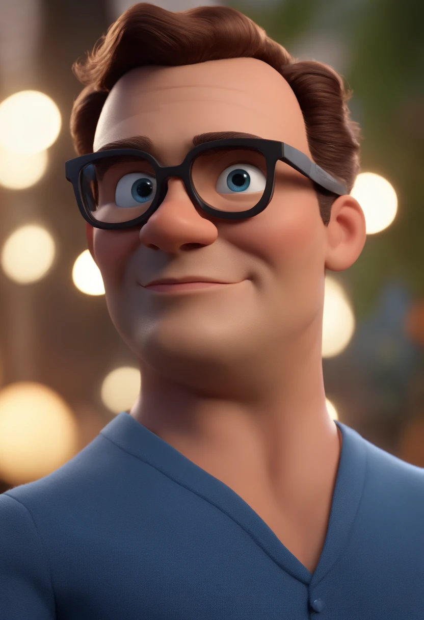 Cartoon character of a man with black glasses and a blue shirt, animation character, Caractere estilizado, animation style rendering, 3D estilizado, Arnold Maya render, 3 d render stylized, toon render keyshot, Personagem 3D, Personagem 3D, 3d rendering stylized, 3 d character render, personagem de desenho animado, Personagem de close up, Pose de personagem,  (Estilo Pixar) (master part:1.2) (Bokeh) (best quality) (pele detalhada) (textura detalhada) (8k) (argila) (Cinematic lighting) (foco nítido
