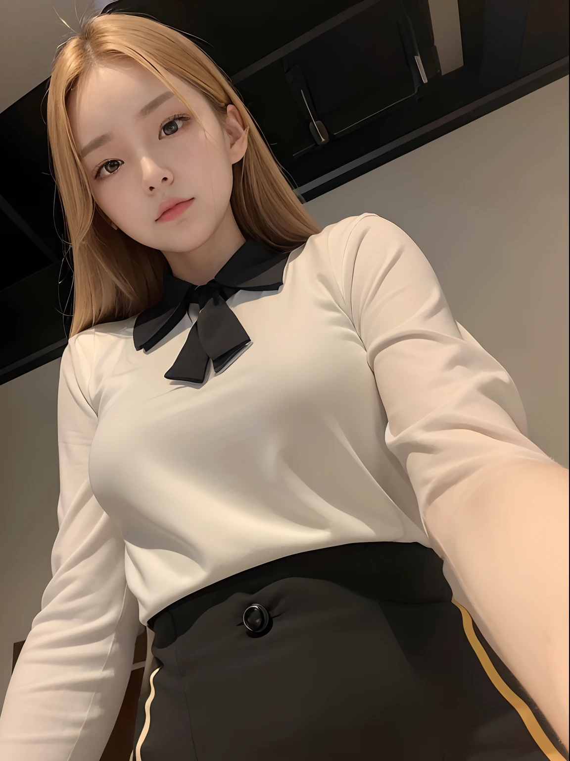 (Best Quality, Ultra-detailed, Golden ratio, masutepiece:1.2), theatrical lighting:0.7, Photo of 18-year-old Riga Hyun Korean woman in uniform,Female Lesbian, face perfect, (highlydetailed skin), Randomly colored hair, Hide your mouth with your hands、Ridicule, Skin Texture, pale skin, Shiny skin, (slim, Large:1.2), [:(sharp focus on face, Perfect eyes:1.2):0.2], Photorealistic, Film grain, Put one foot forward、from below looking up、Looking at the camera、Focus on the face、Bullied by two women、Wearing tights