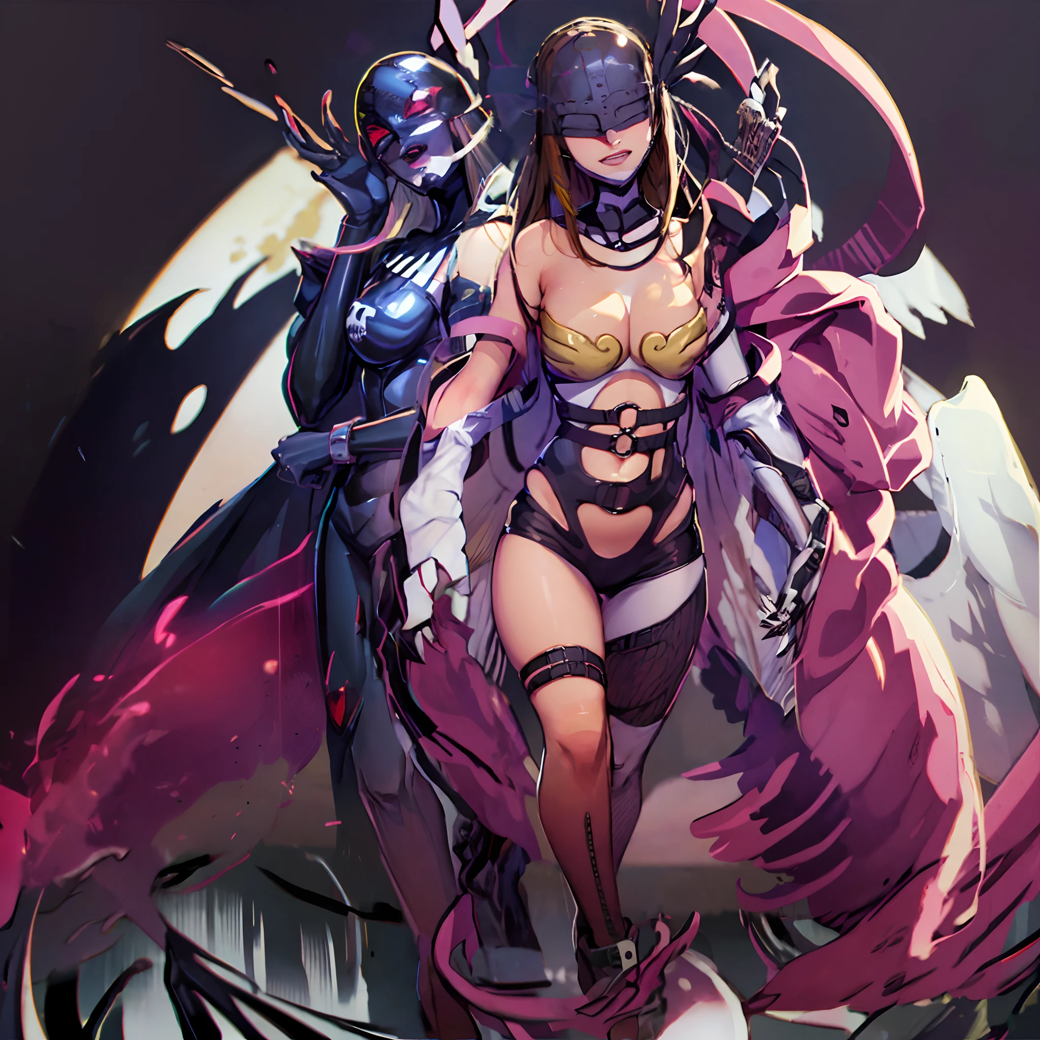 Angewomon and Ladydevimon. （hightquality）Intertwined bodies. Fall into Evil. dark.