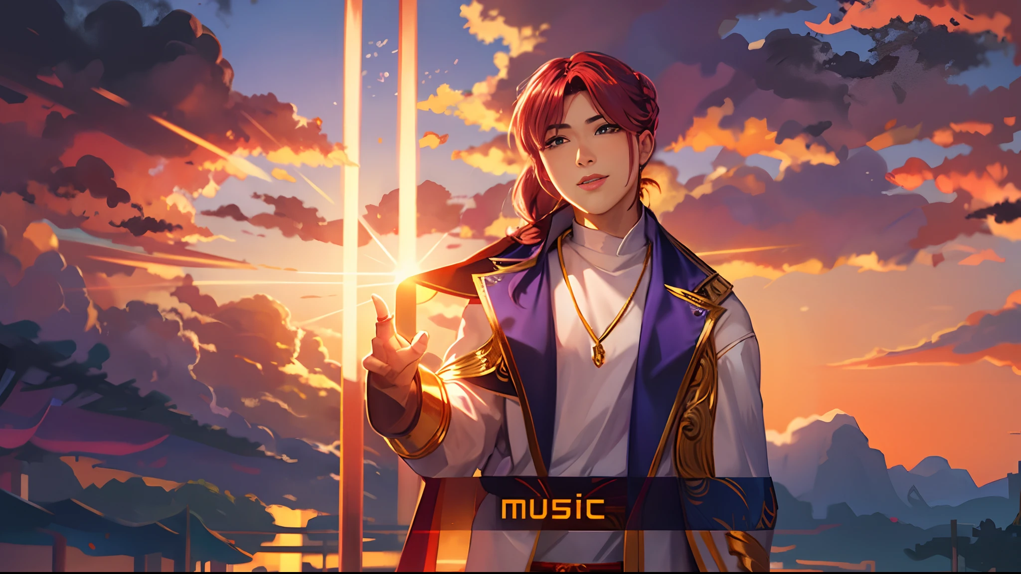 the sunset，eventide，middle parted hairstyle，Snap your fingers